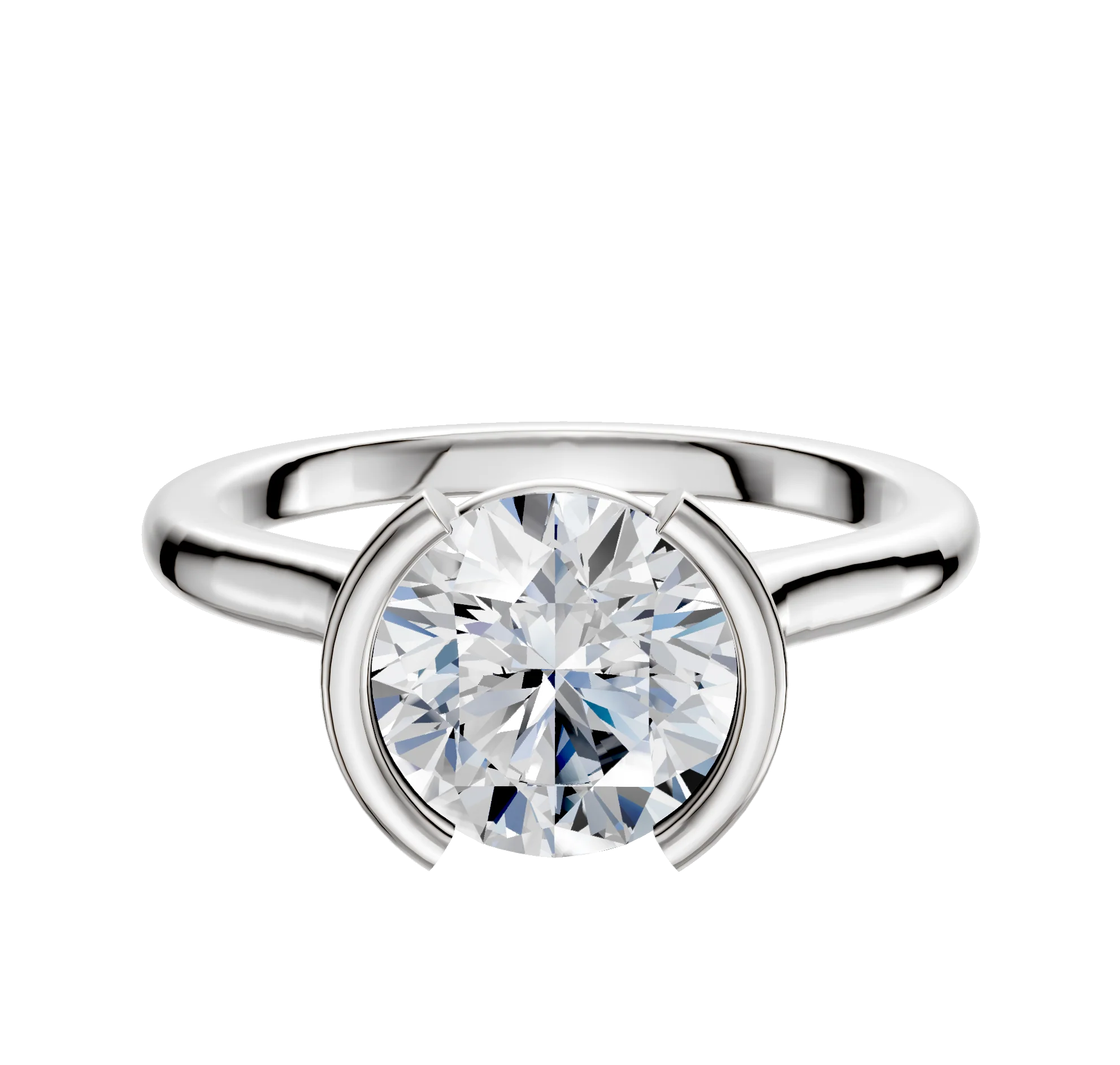 14K White Gold Bezel Half Bezel North/South Cathedral Dome 2.0mm Engagement Ring