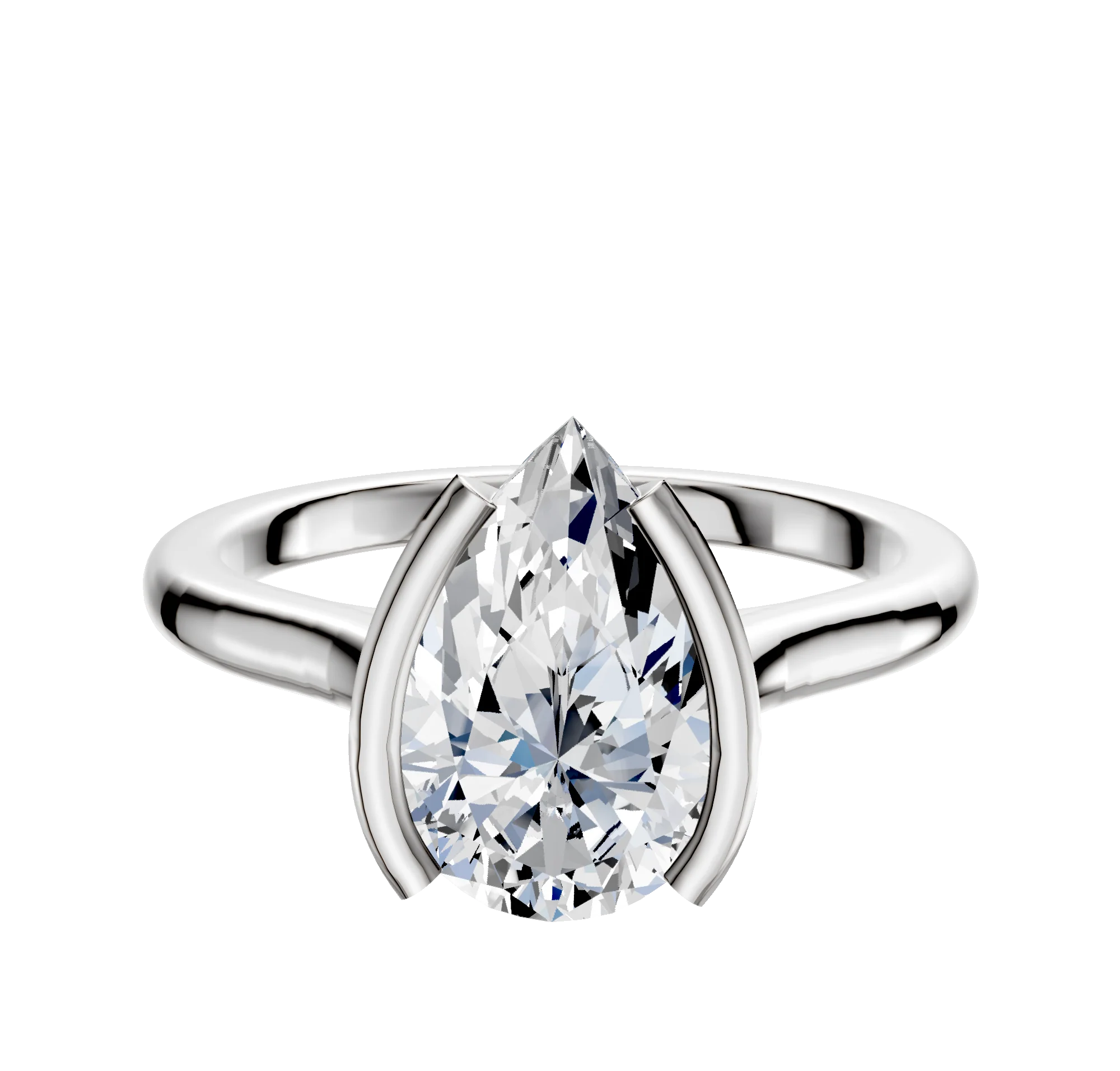14K White Gold Bezel Half Bezel North/South Cathedral Dome 2.0mm Engagement Ring