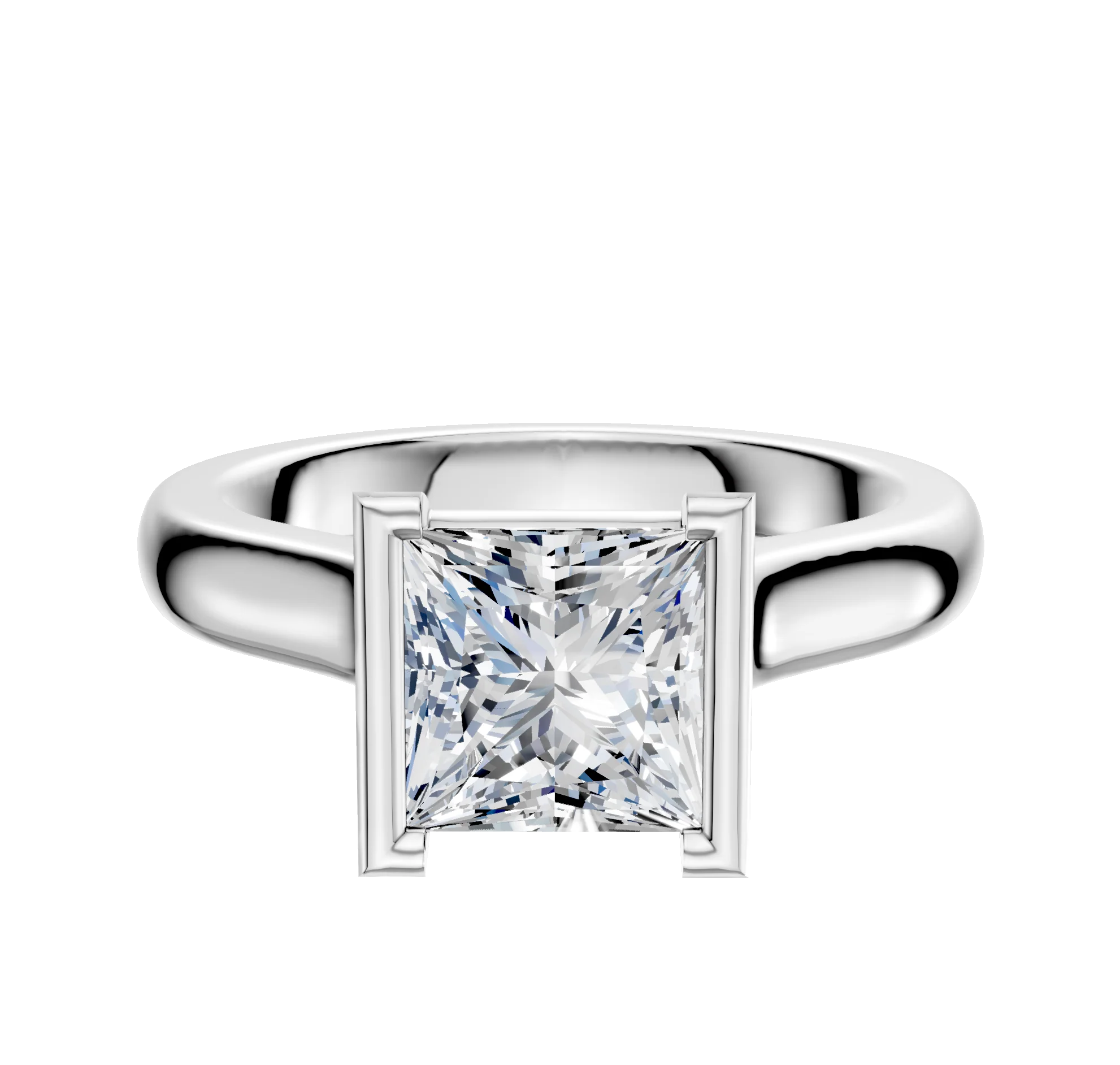14K White Gold Bezel Half Bezel North/South Cathedral Dome 3.0mm Engagement Ring