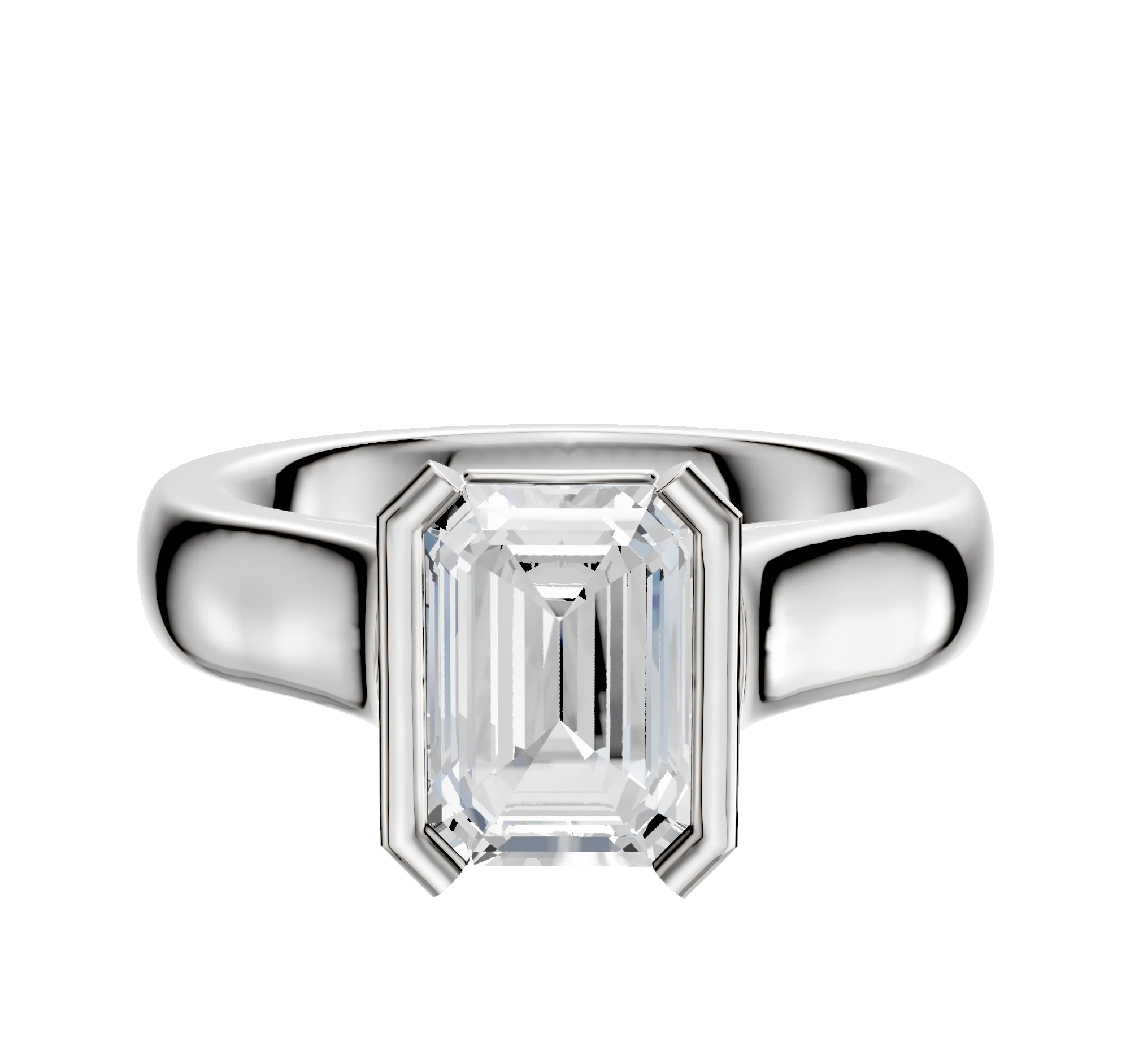 14K White Gold Bezel Half Bezel North/South Cathedral Dome 4.0mm Engagement Ring