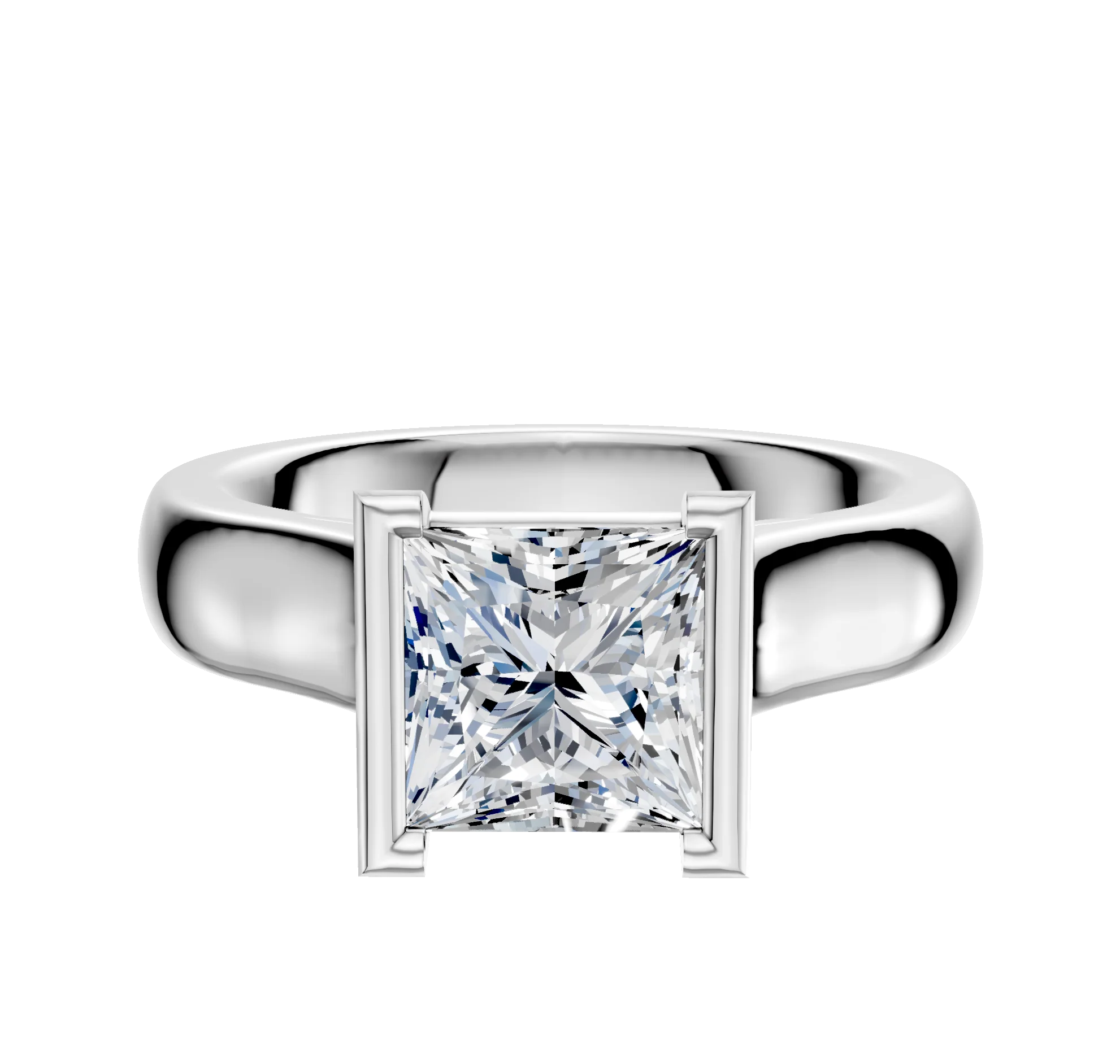 14K White Gold Bezel Half Bezel North/South Cathedral Dome 4.0mm Engagement Ring