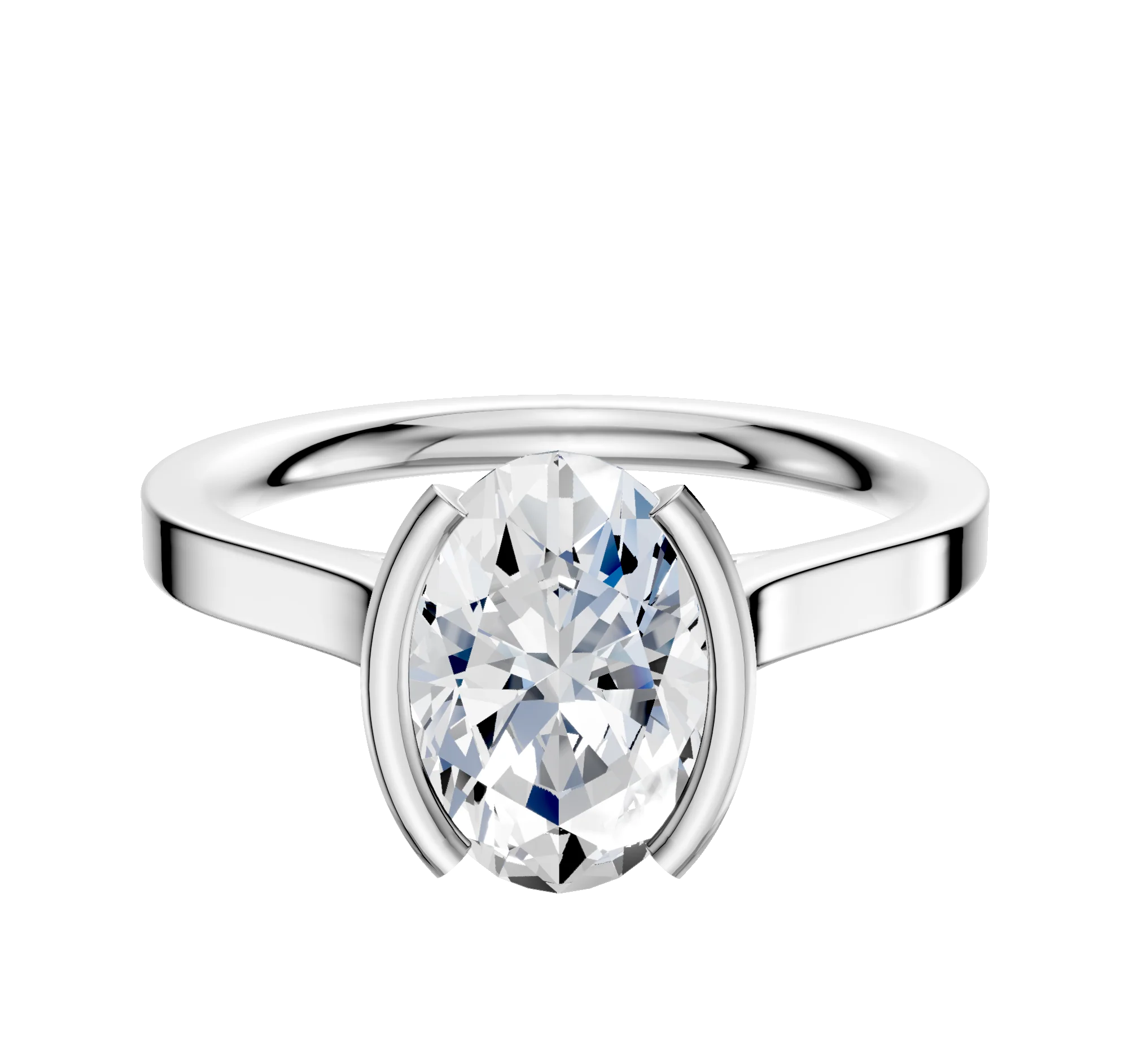14K White Gold Bezel Half Bezel North/South Cathedral Flat 2.0mm Engagement Ring