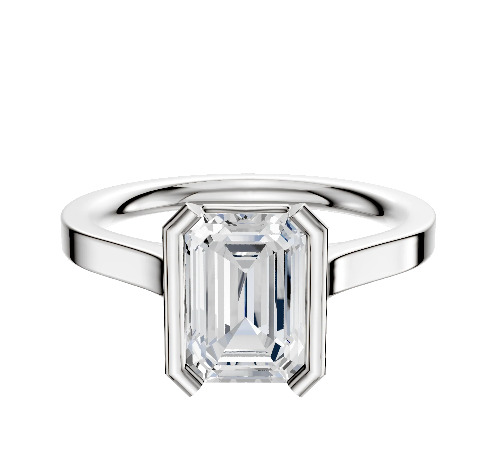 14K White Gold Bezel Half Bezel North/South Cathedral Flat 2.0mm Engagement Ring