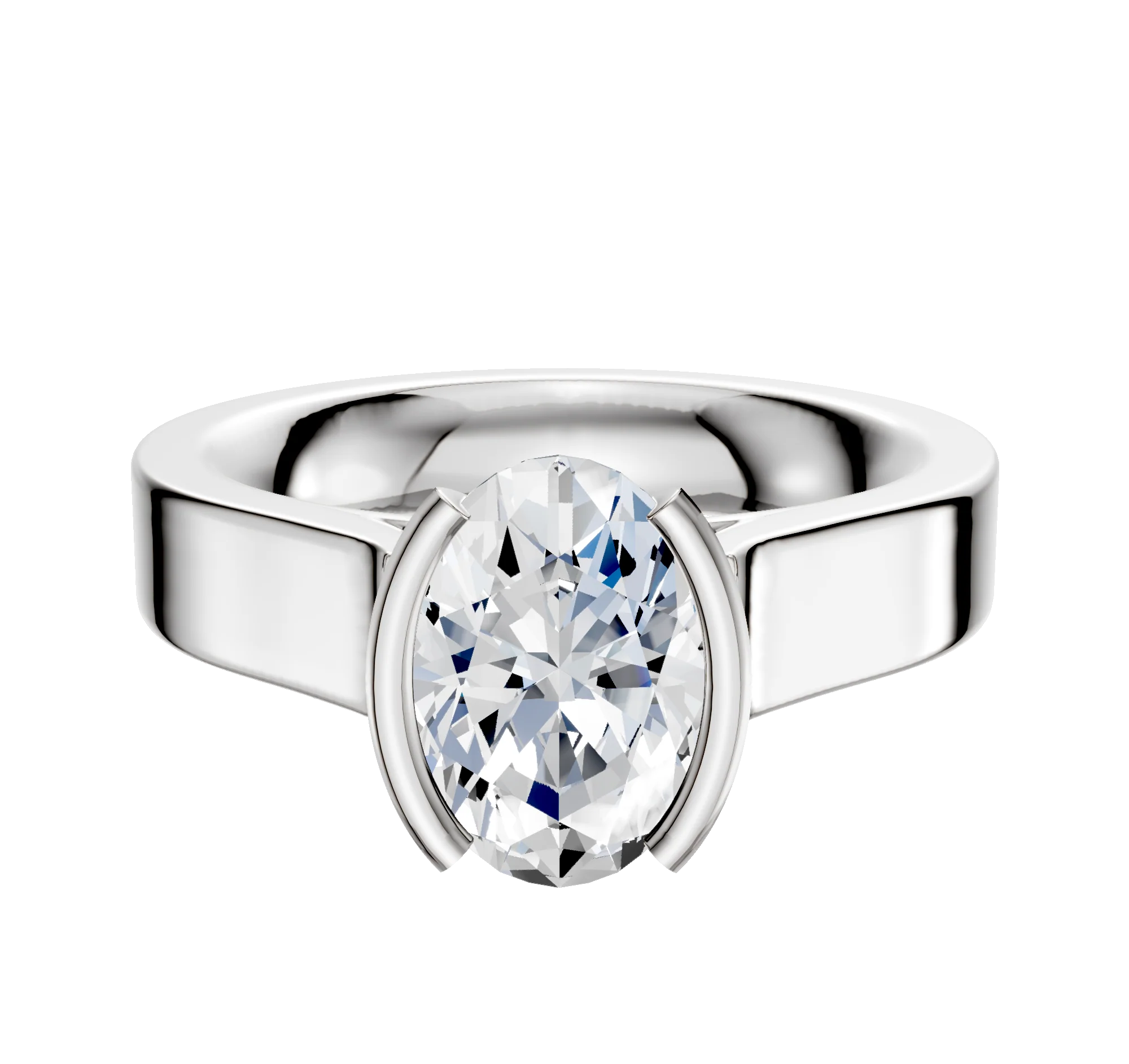 14K White Gold Bezel Half Bezel North/South Cathedral Flat 4.0mm Engagement Ring