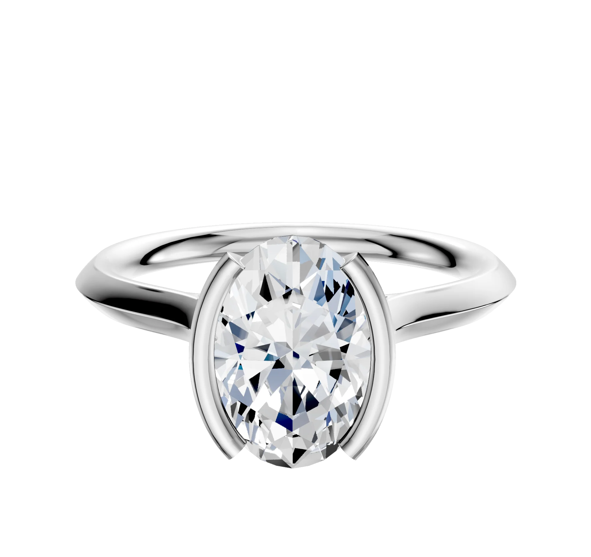 14K White Gold Bezel Half Bezel North/South Cathedral Knife Edge 2.0mm Engagement Ring