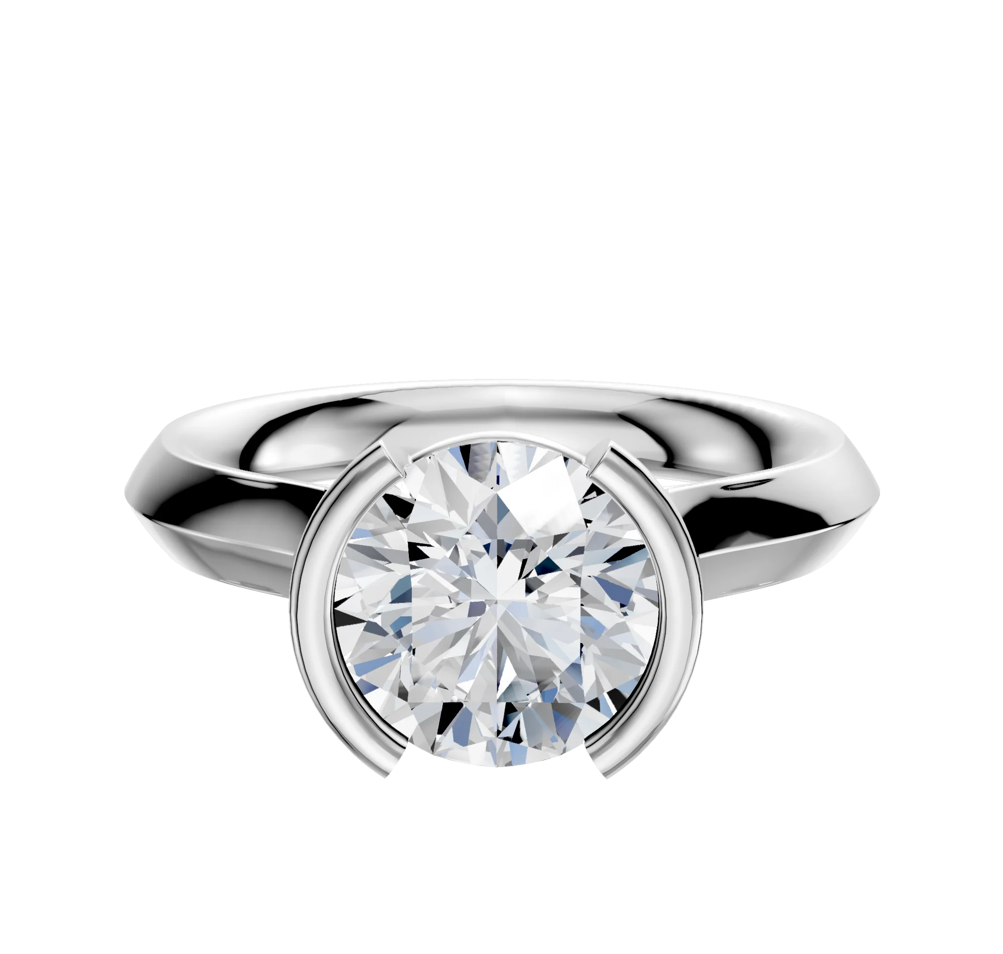 14K White Gold Bezel Half Bezel North/South Cathedral Knife Edge 3.0mm Engagement Ring