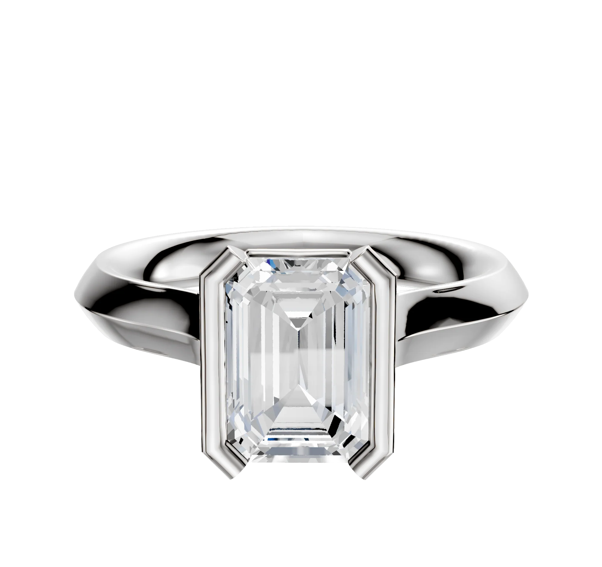 14K White Gold Bezel Half Bezel North/South Cathedral Knife Edge 3.0mm Engagement Ring