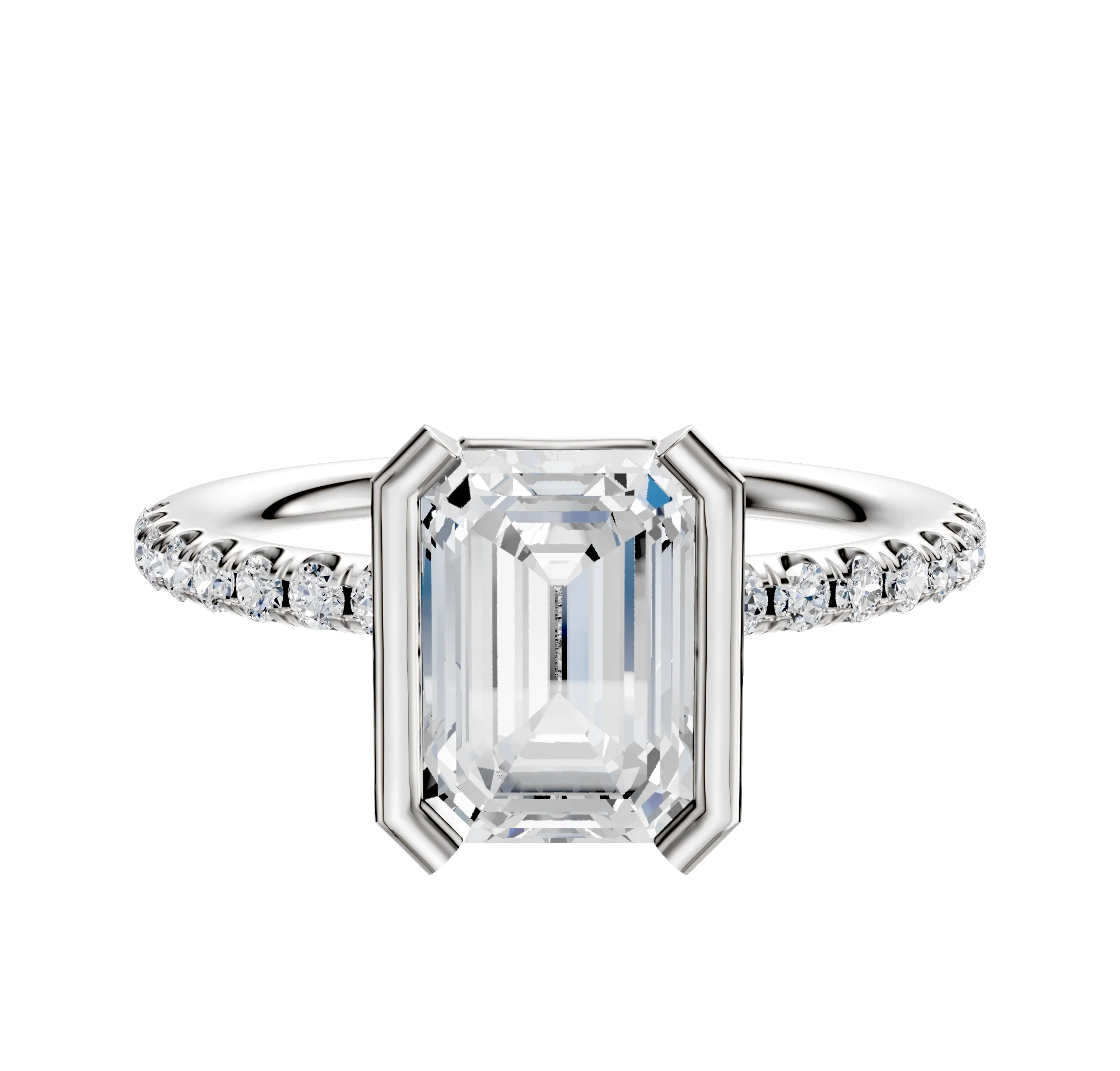 14K White Gold Bezel Half Bezel North/South Classic Dome 1-Row-Pave 2.5mm Engagement Ring