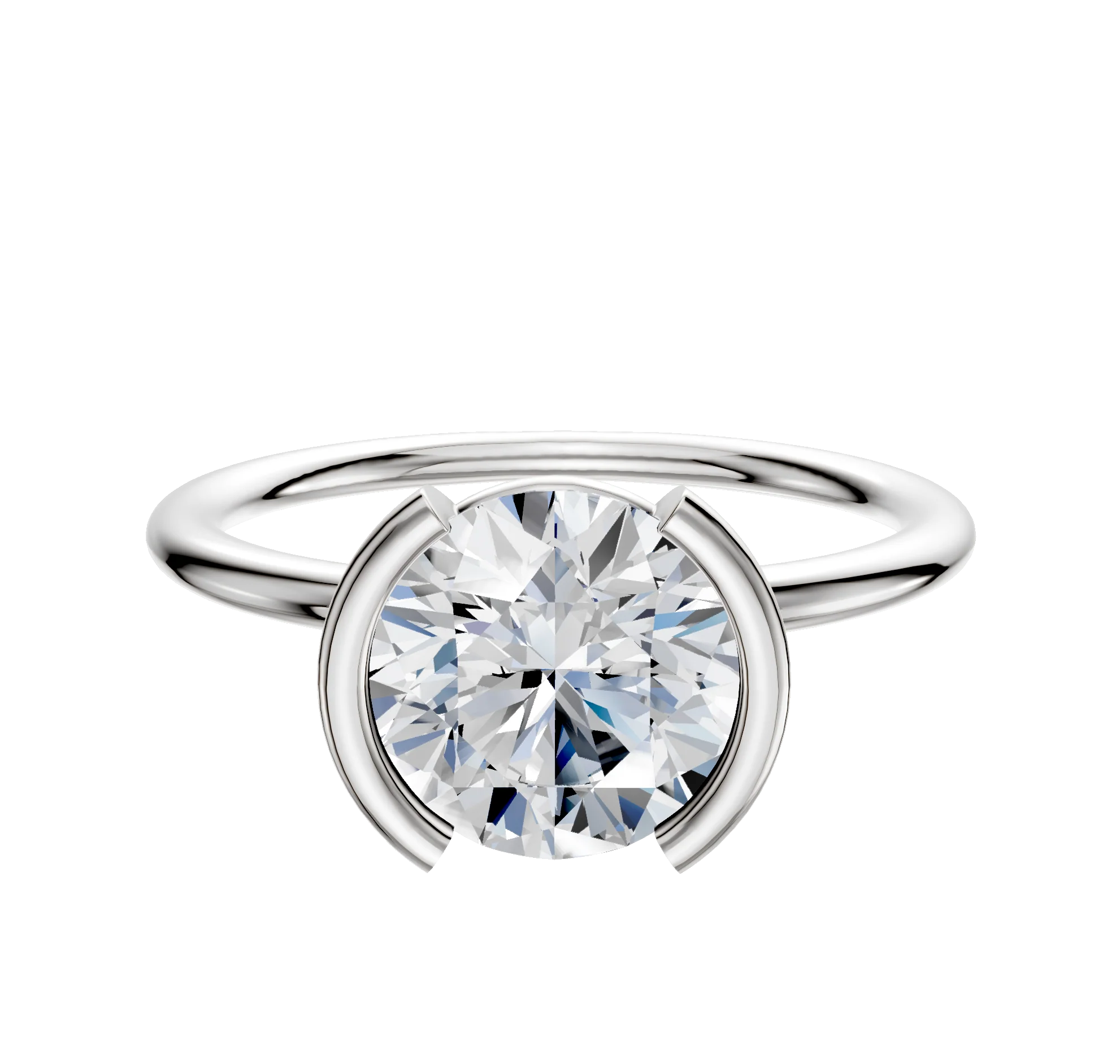 14K White Gold Bezel Half Bezel North/South Classic Dome 1.5mm Engagement Ring