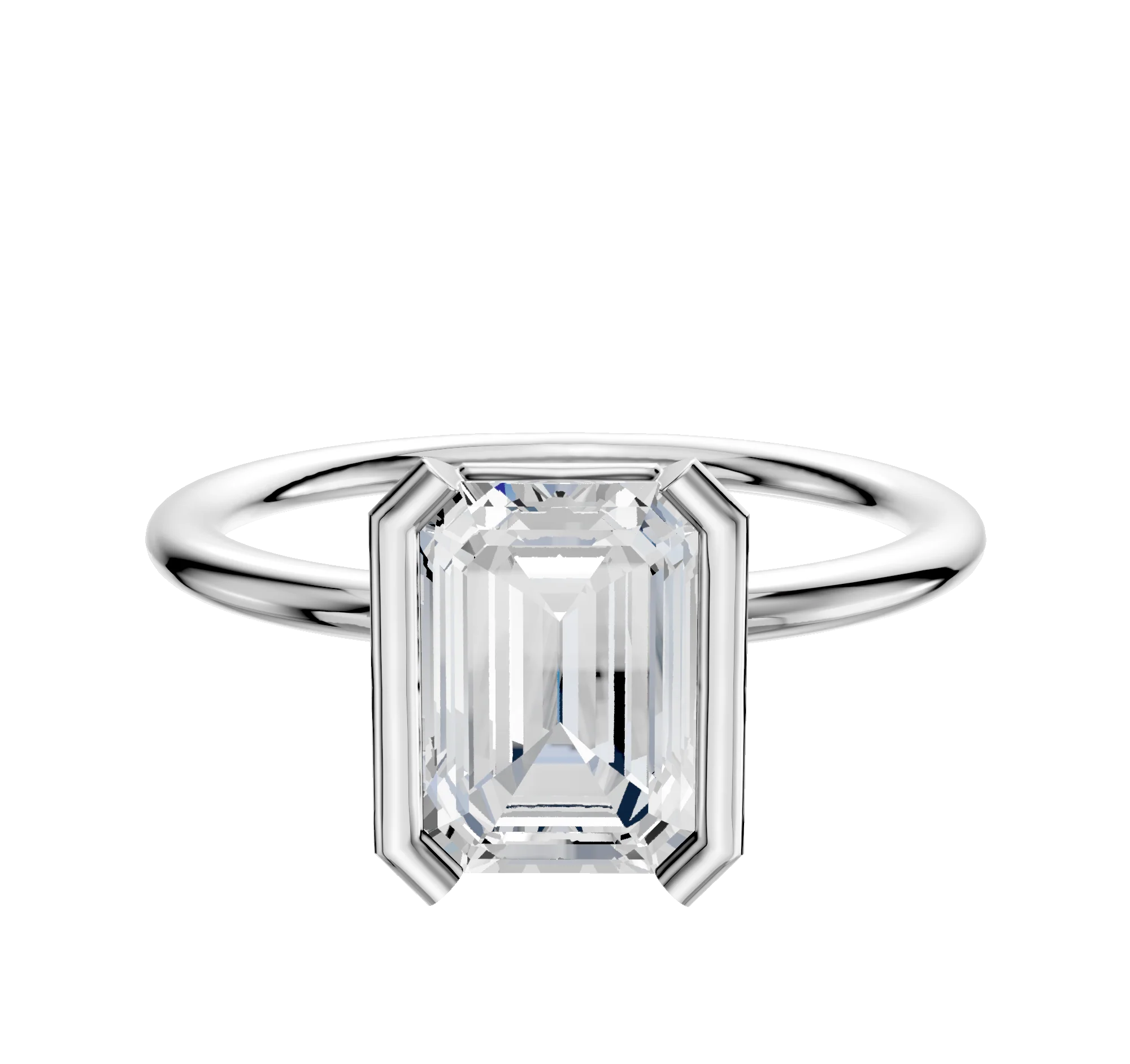 14K White Gold Bezel Half Bezel North/South Classic Dome 1.5mm Engagement Ring