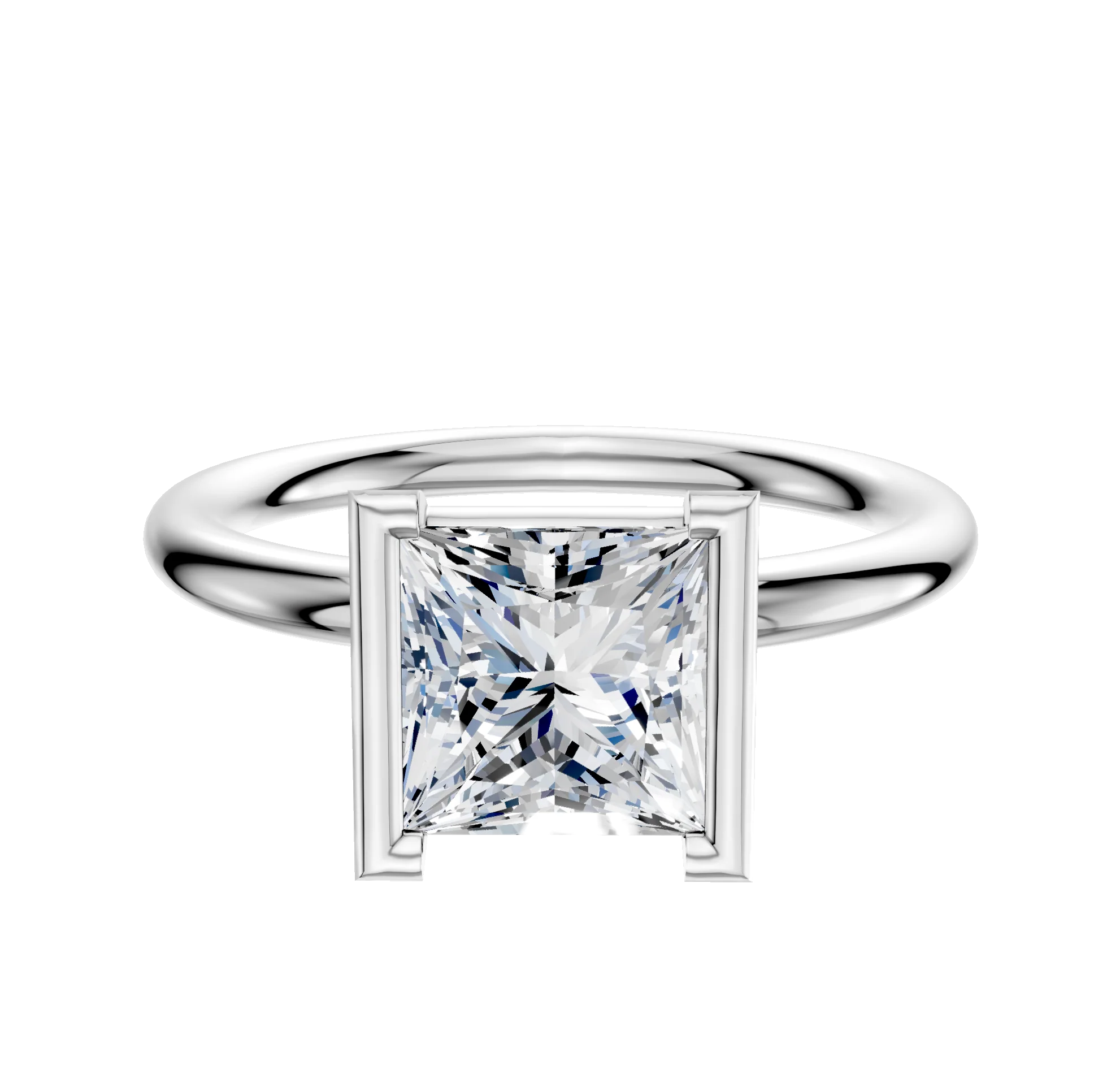 14K White Gold Bezel Half Bezel North/South Classic Dome 2.0mm Engagement Ring