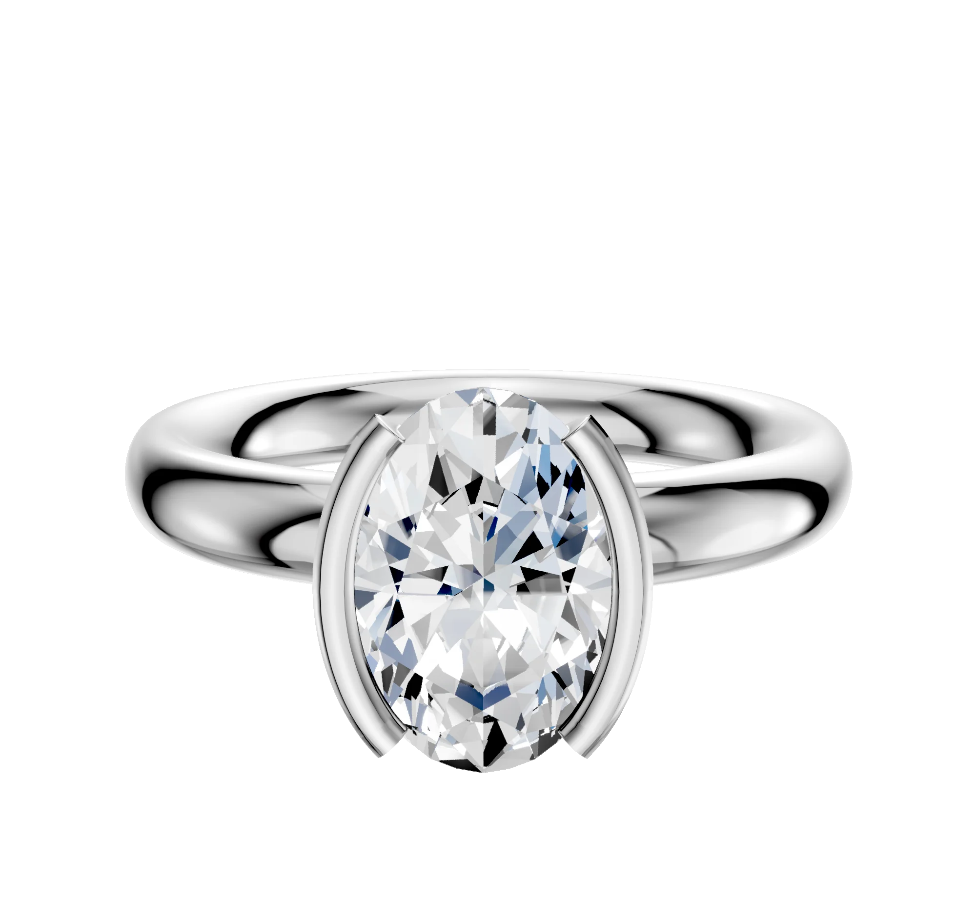 14K White Gold Bezel Half Bezel North/South Classic Dome 3.0mm Engagement Ring