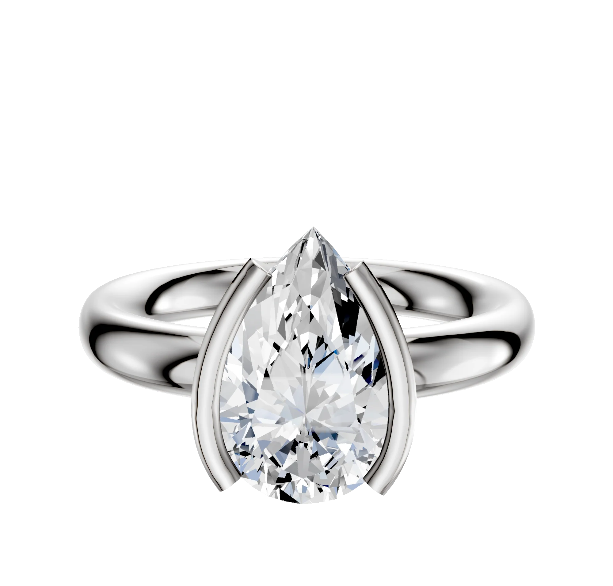 14K White Gold Bezel Half Bezel North/South Classic Dome 3.0mm Engagement Ring