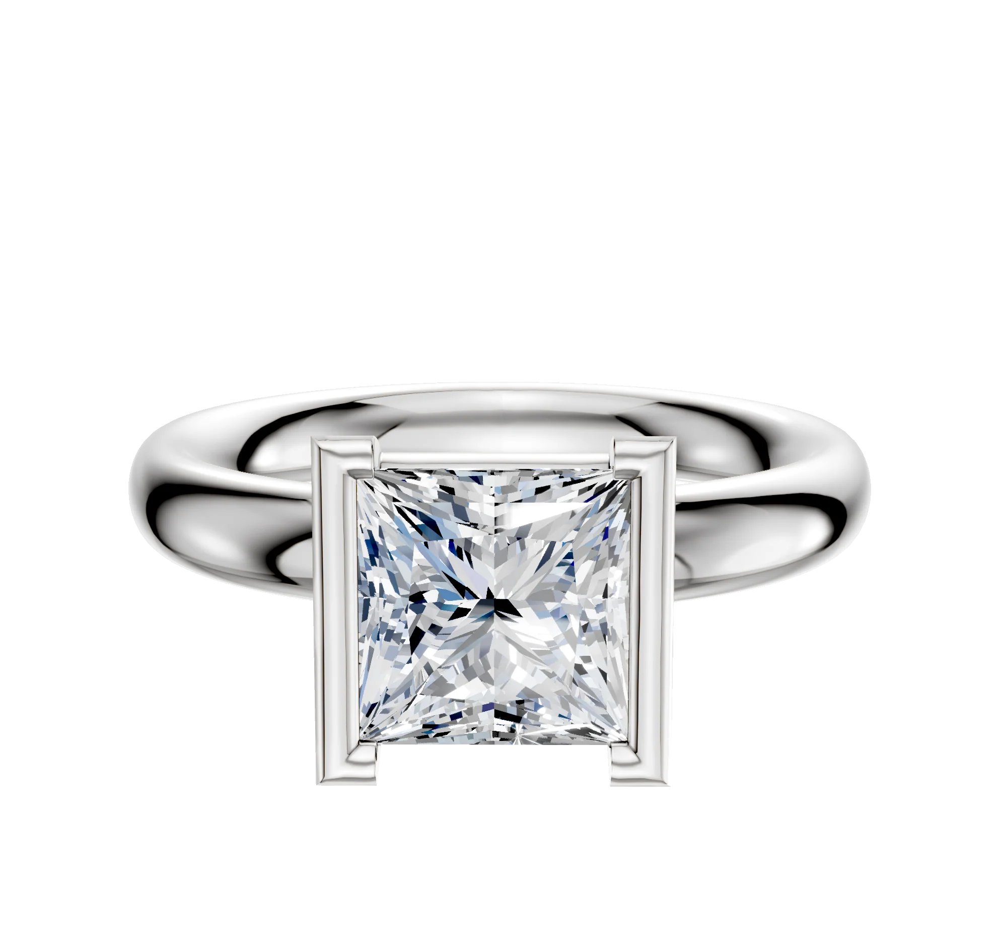 14K White Gold Bezel Half Bezel North/South Classic Dome 3.0mm Engagement Ring