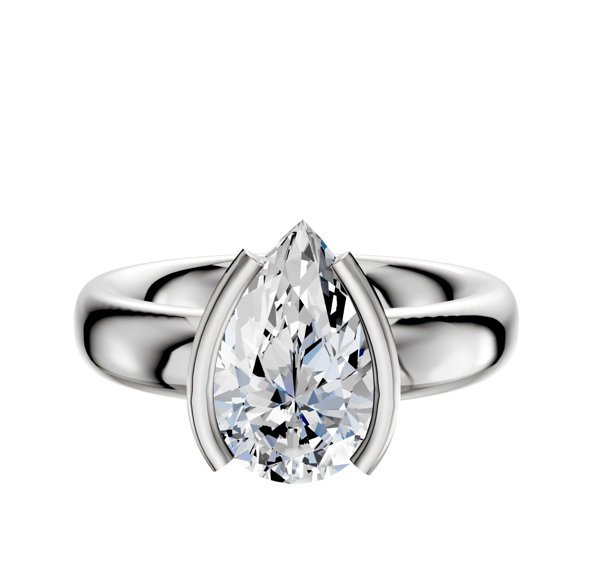 14K White Gold Bezel Half Bezel North/South Classic Dome 4.0mm Engagement Ring