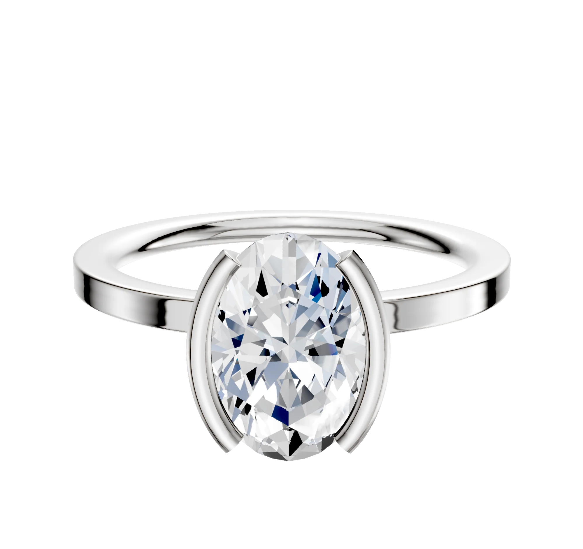 14K White Gold Bezel Half Bezel North/South Classic Flat 1.5mm Engagement Ring