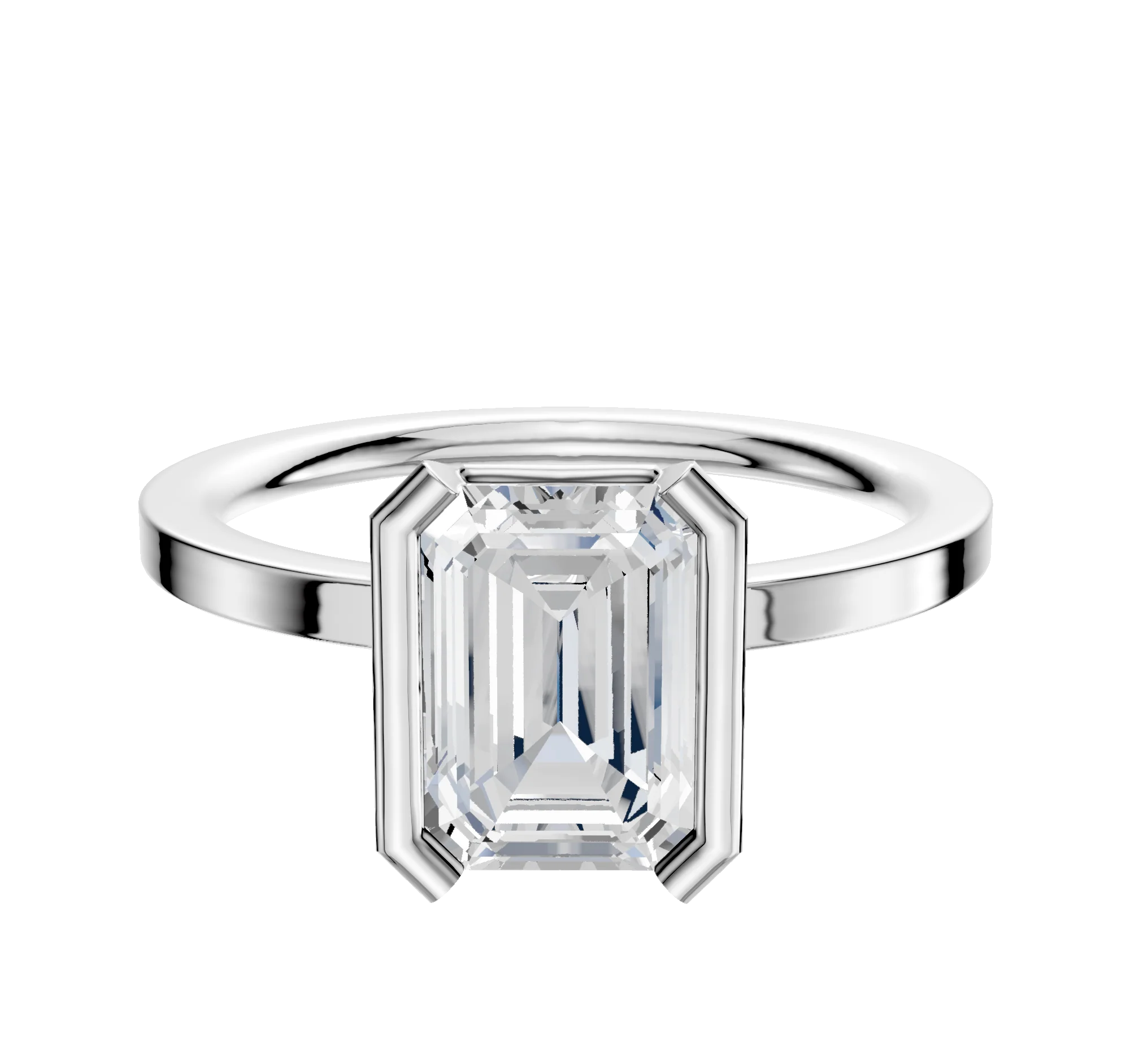 14K White Gold Bezel Half Bezel North/South Classic Flat 1.5mm Engagement Ring