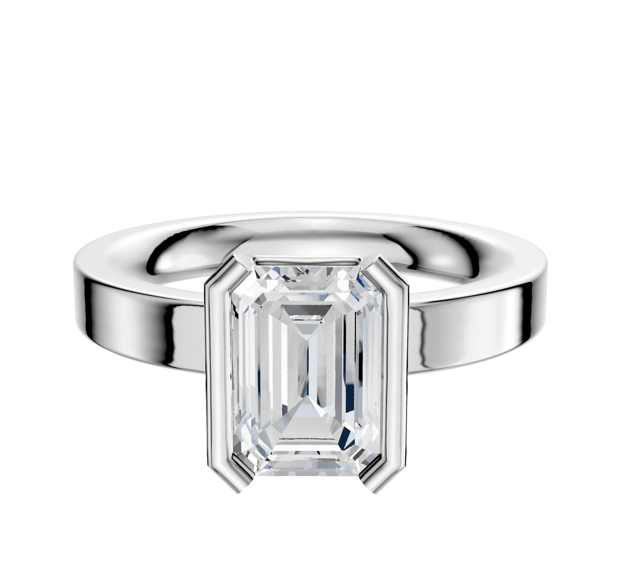 14K White Gold Bezel Half Bezel North/South Classic Flat 3.0mm Engagement Ring