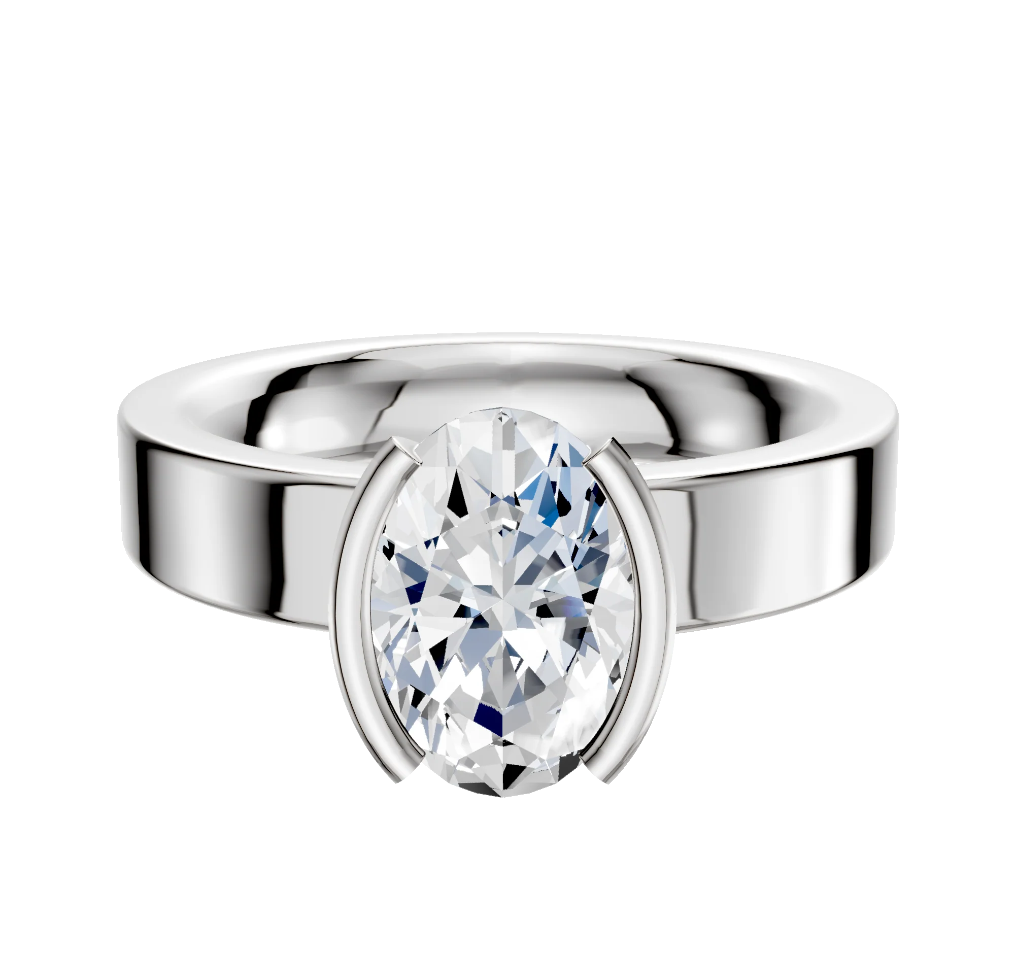 14K White Gold Bezel Half Bezel North/South Classic Flat 4.0mm Engagement Ring