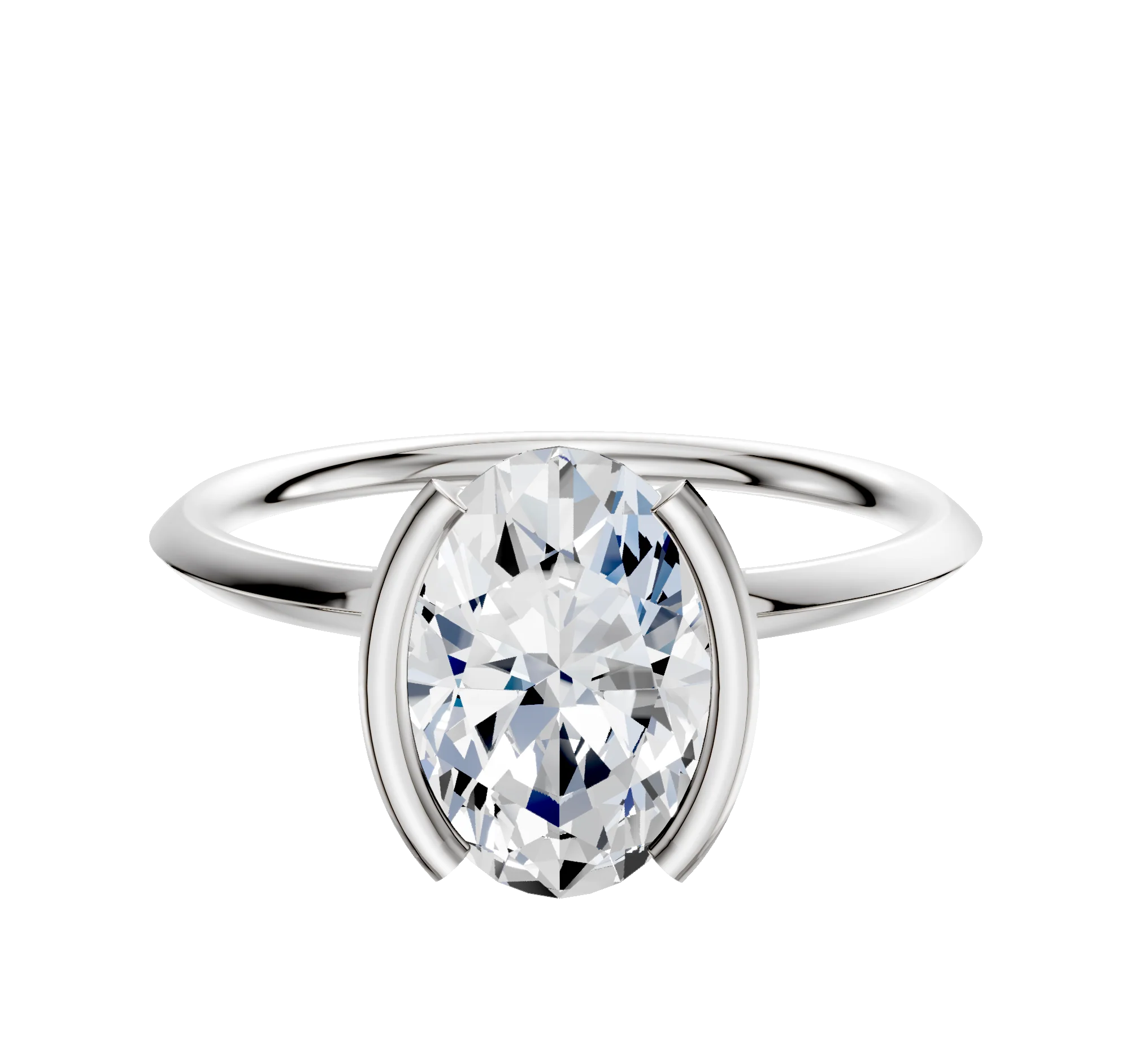 14K White Gold Bezel Half Bezel North/South Classic Knife Edge 1.5mm Engagement Ring