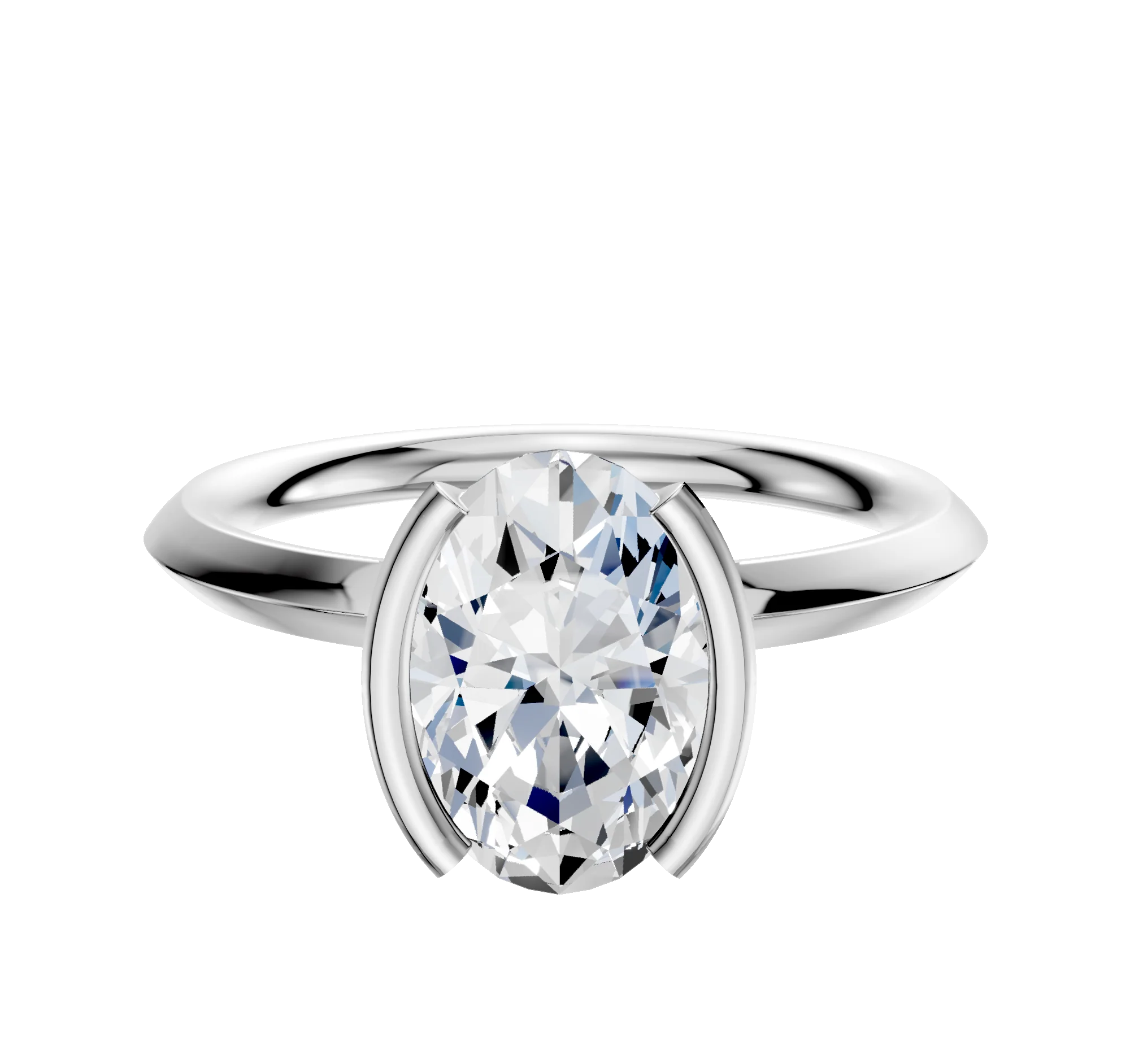 14K White Gold Bezel Half Bezel North/South Classic Knife Edge 2.0mm Engagement Ring
