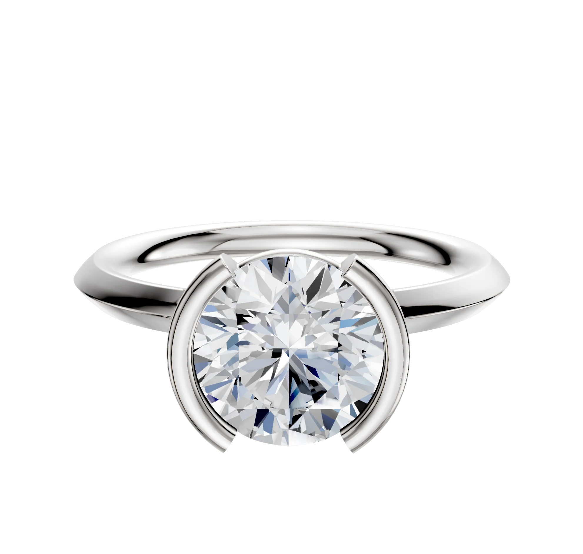 14K White Gold Bezel Half Bezel North/South Classic Knife Edge 2.0mm Engagement Ring