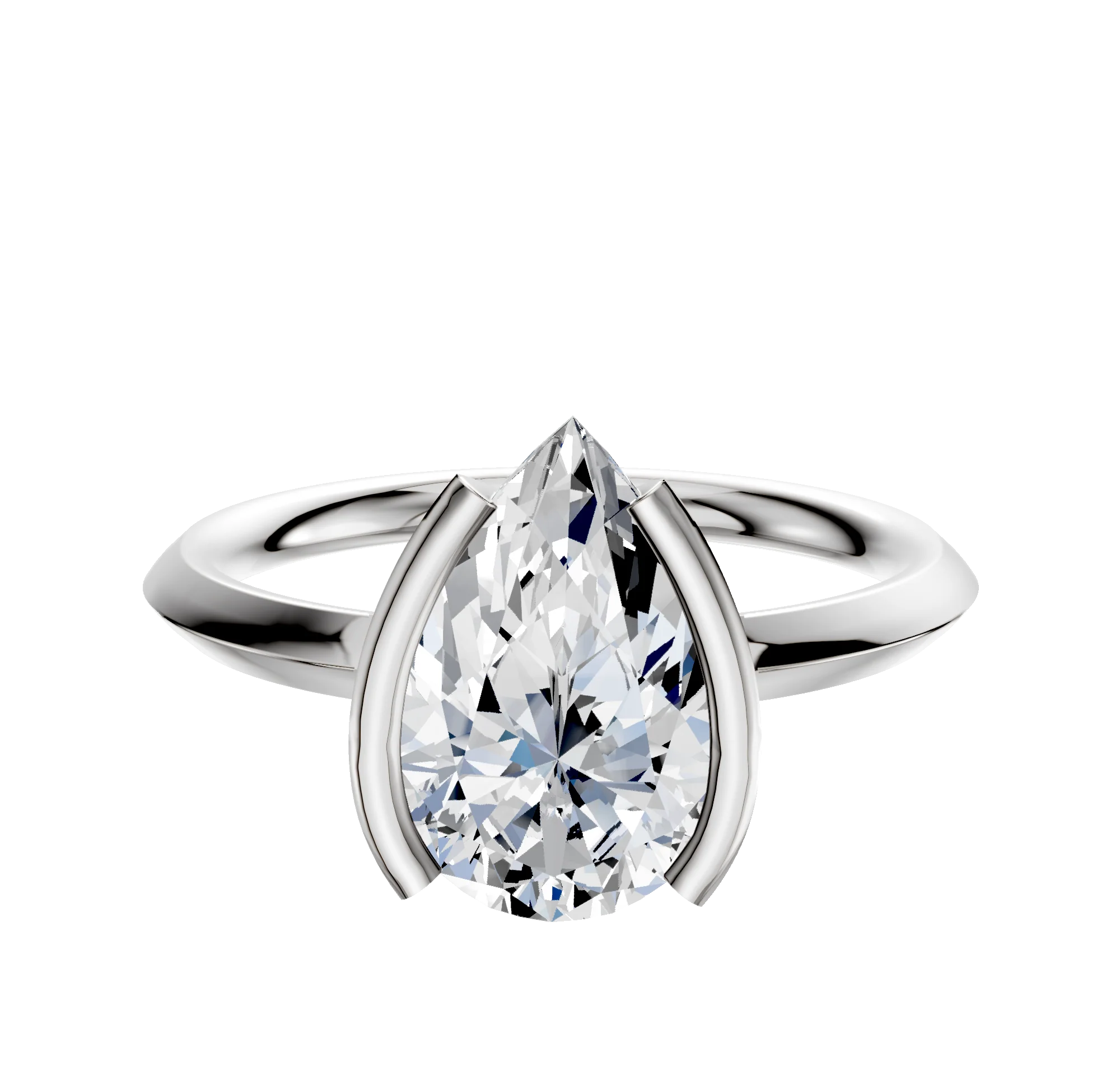 14K White Gold Bezel Half Bezel North/South Classic Knife Edge 2.0mm Engagement Ring
