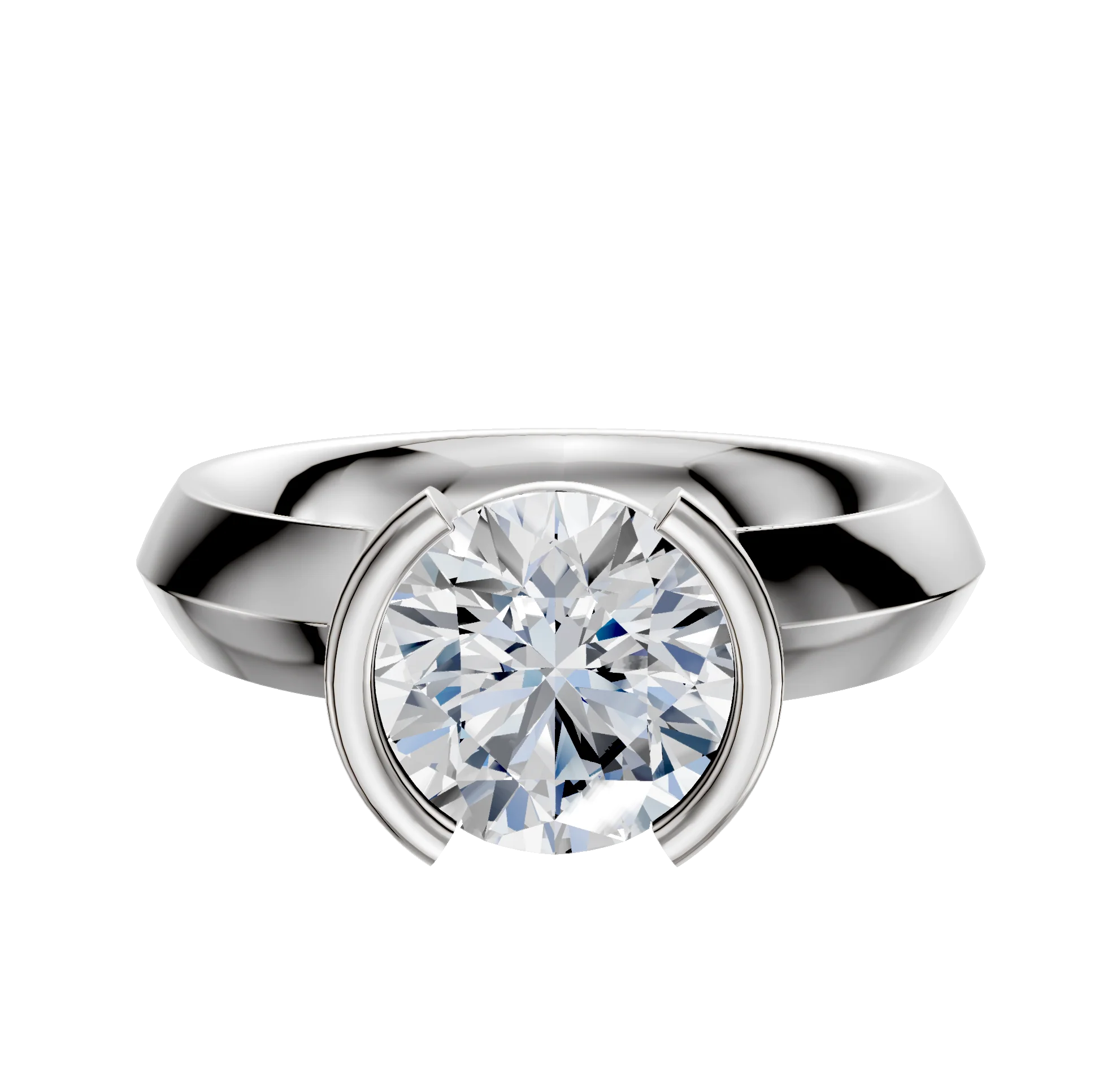 14K White Gold Bezel Half Bezel North/South Classic Knife Edge 4.0mm Engagement Ring