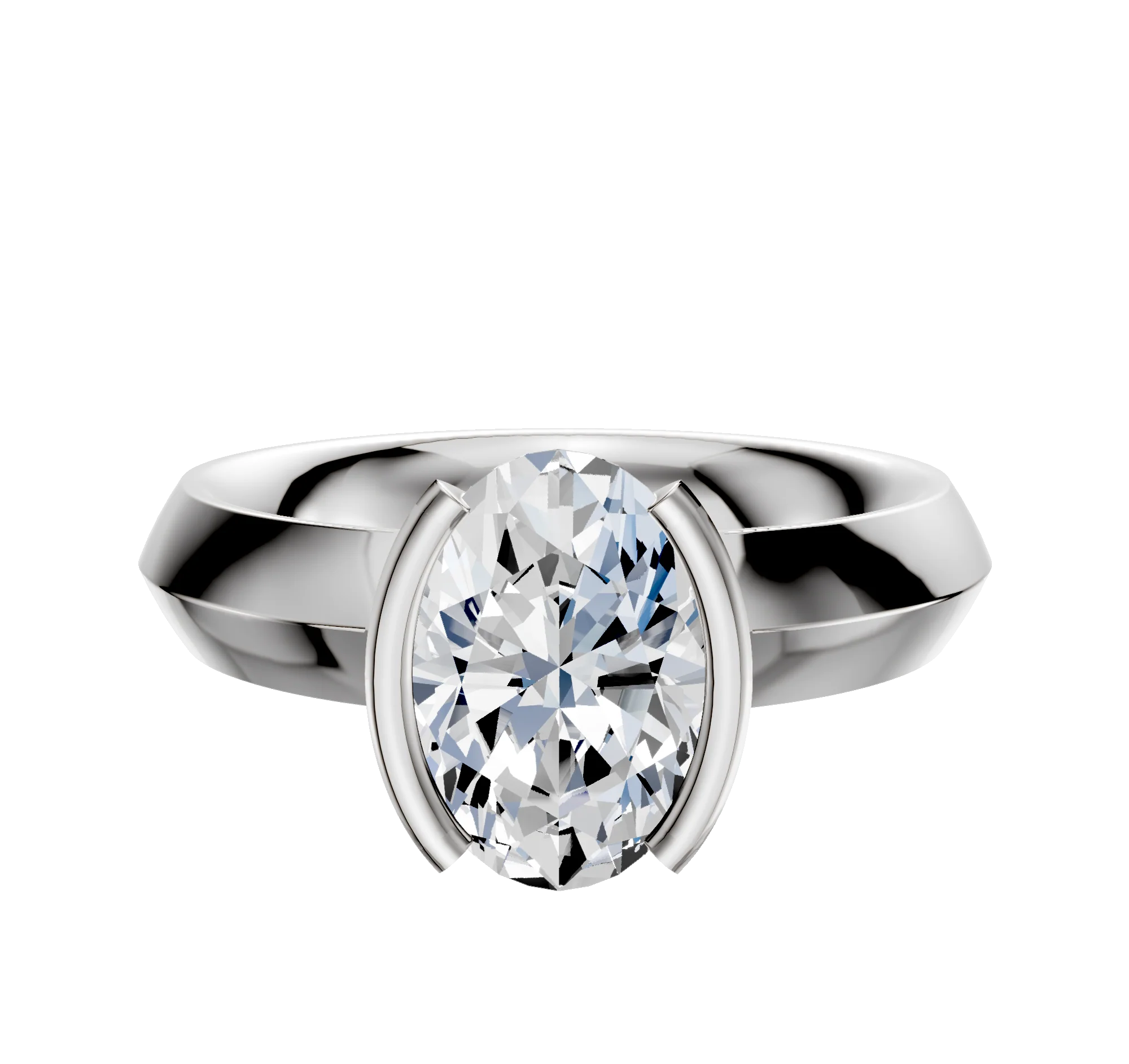 14K White Gold Bezel Half Bezel North/South Classic Knife Edge 4.0mm Engagement Ring