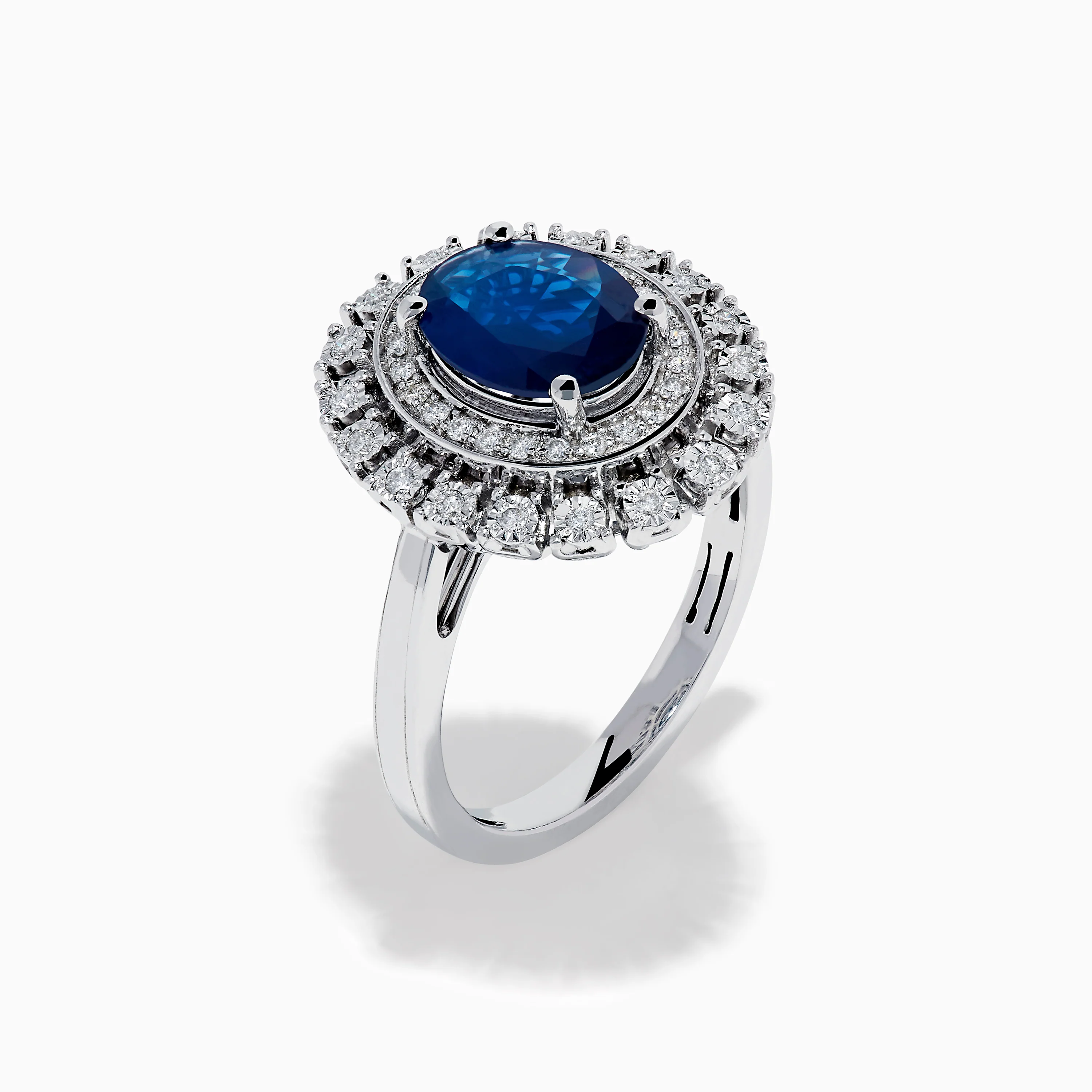 14K White Gold Blue Sapphire and Diamond Double Halo Ring - Image 4