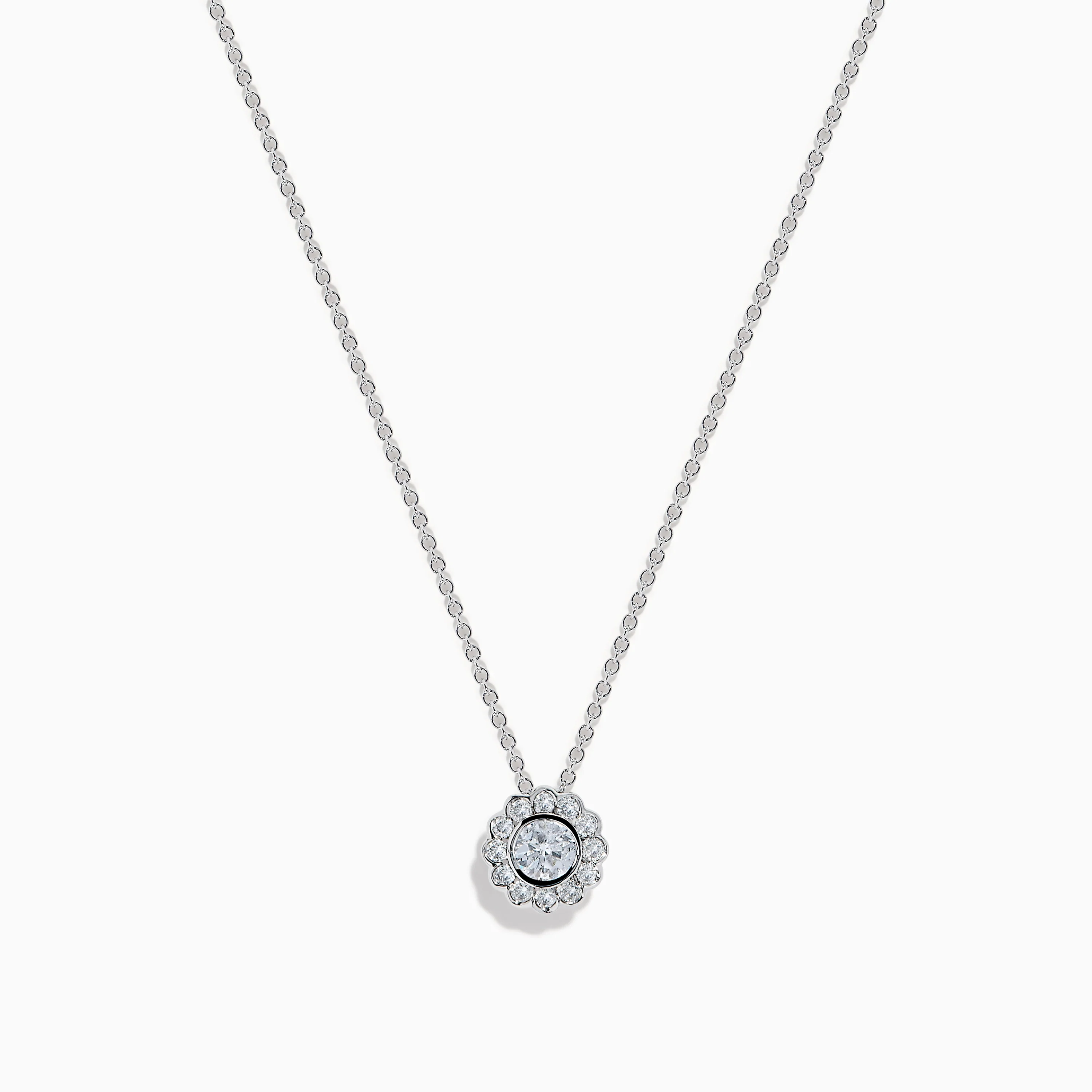 14K White Gold Diamond Bezel Halo Pendant