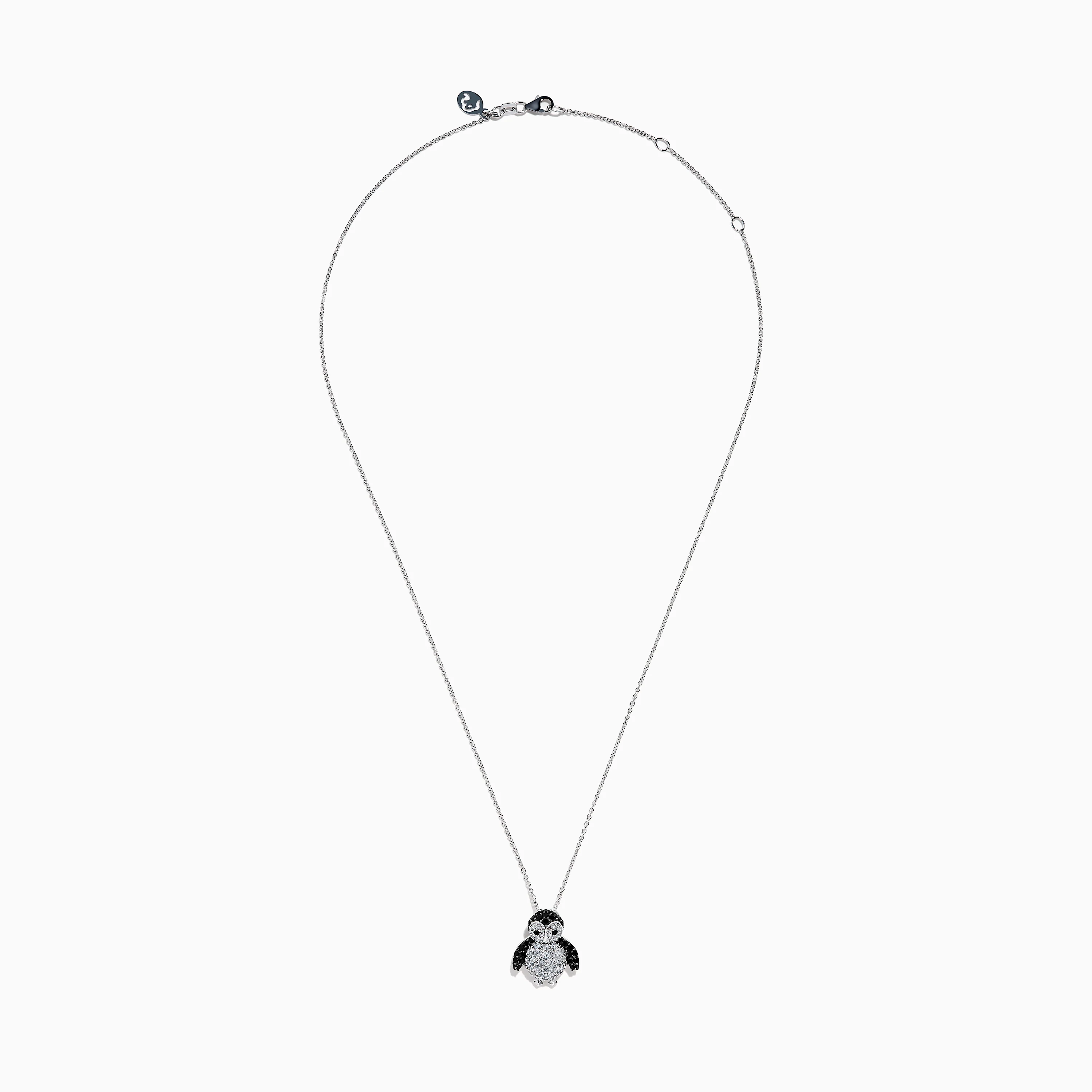 14K White Gold Diamond, White Sapphire, and Black Spinel Penguin Pendant - Image 3