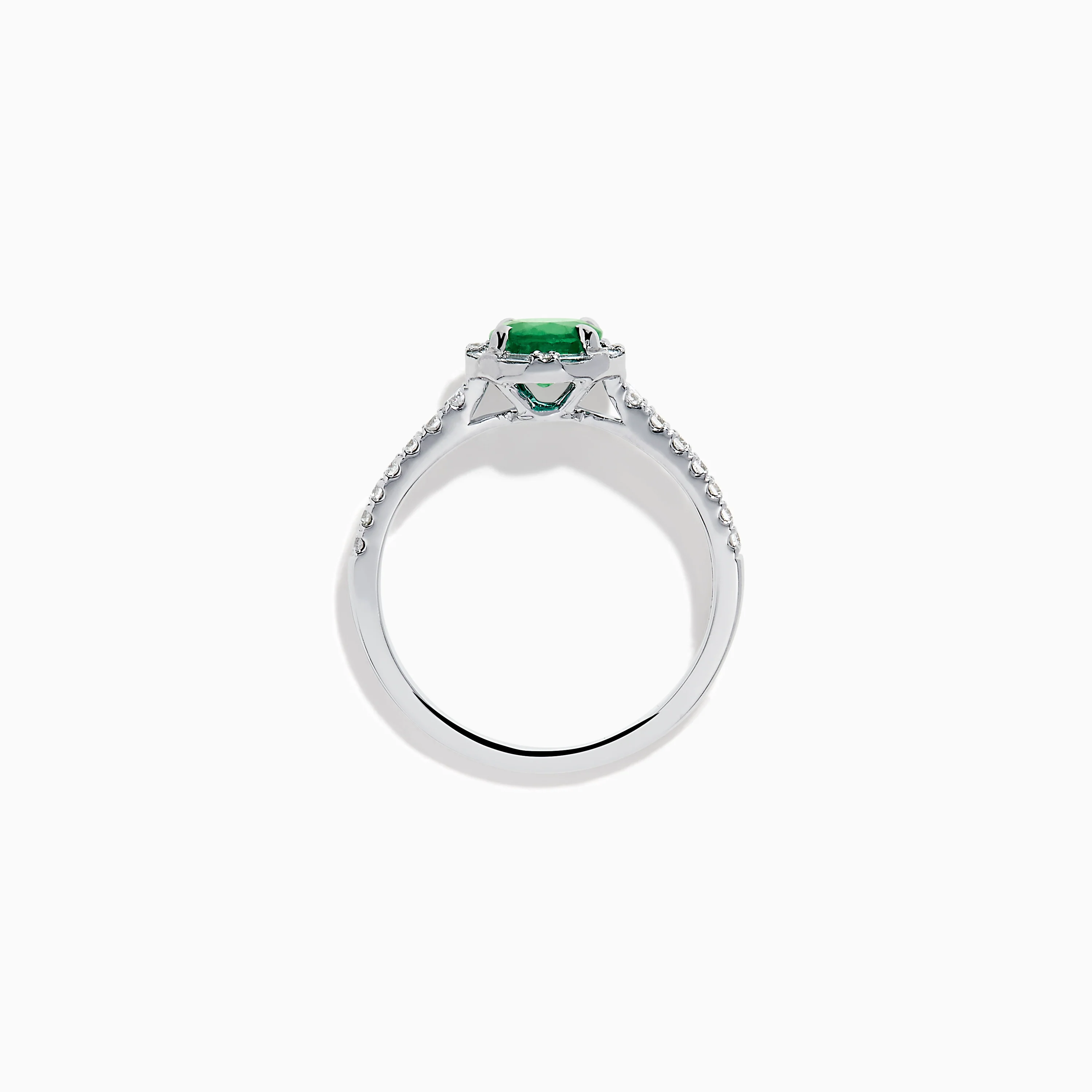 14K White Gold Emerald and Diamond Baguette Halo Ring - Image 3