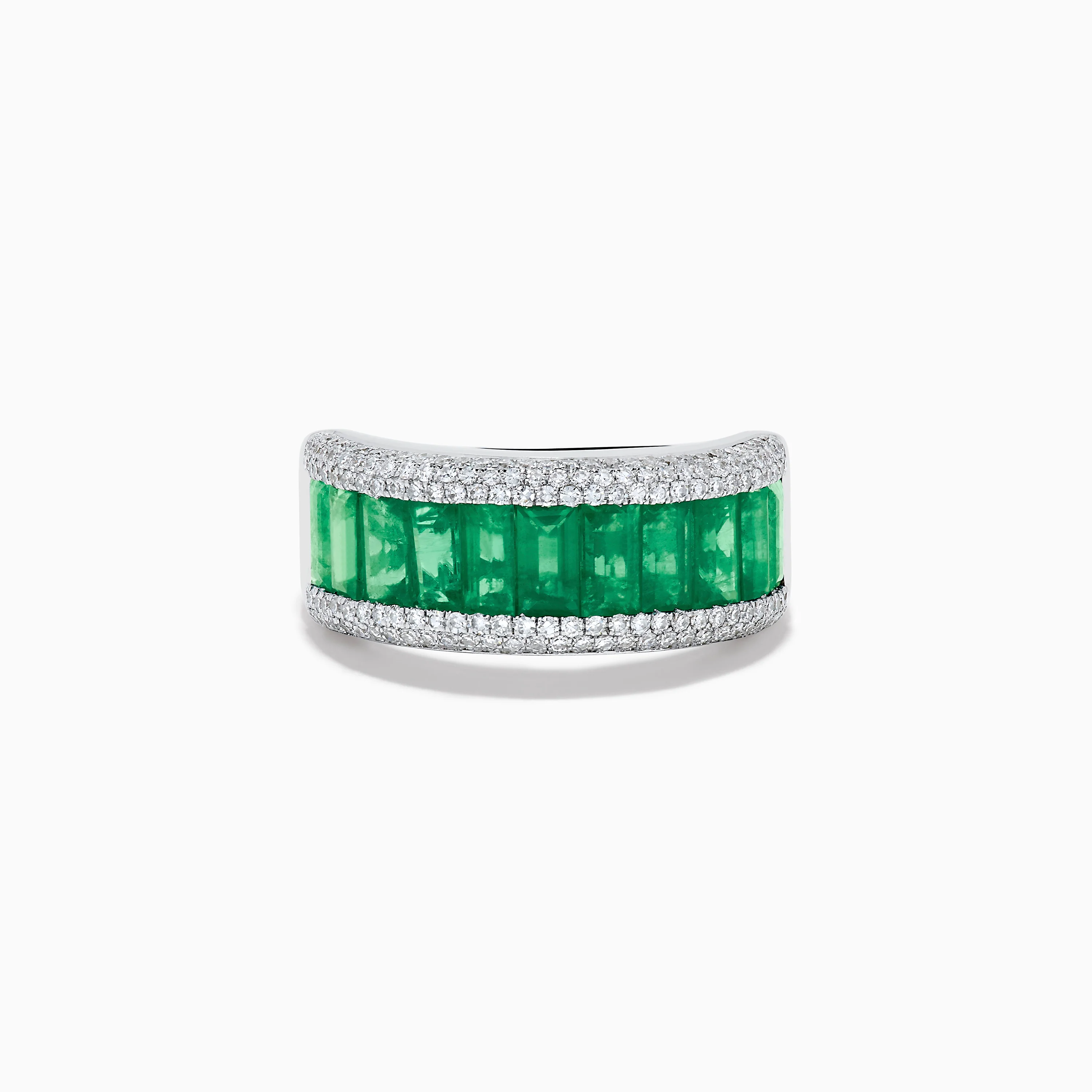 14K White Gold Emerald Baguette and Diamond Pavé Ring