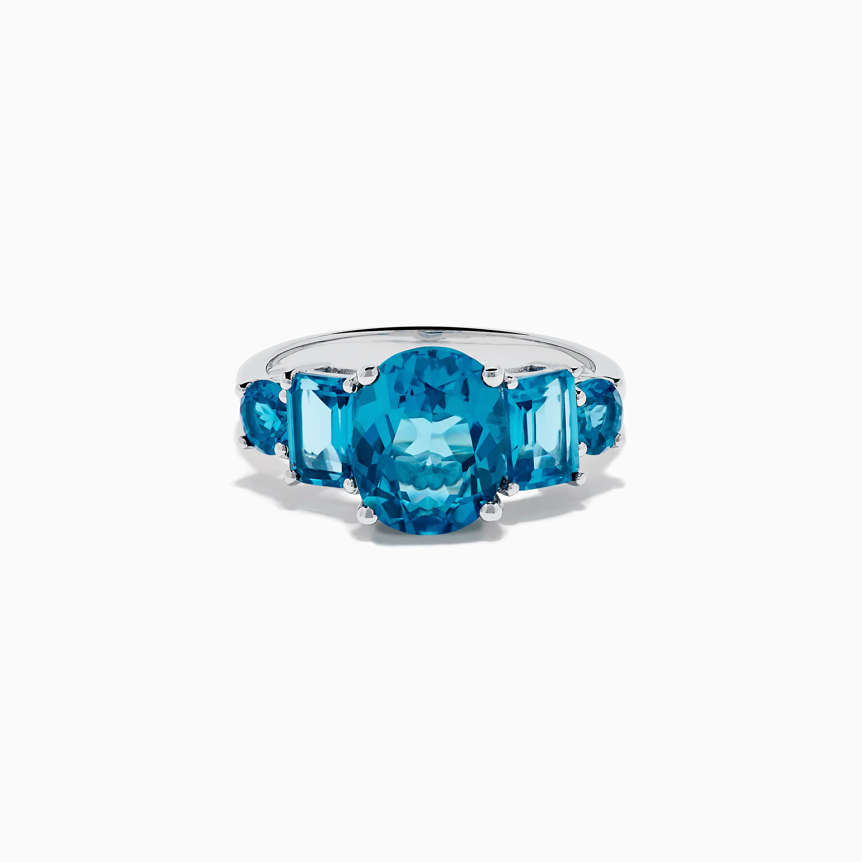14K White Gold Multi Shape Blue Topaz and Diamond Hidden Halo Ring