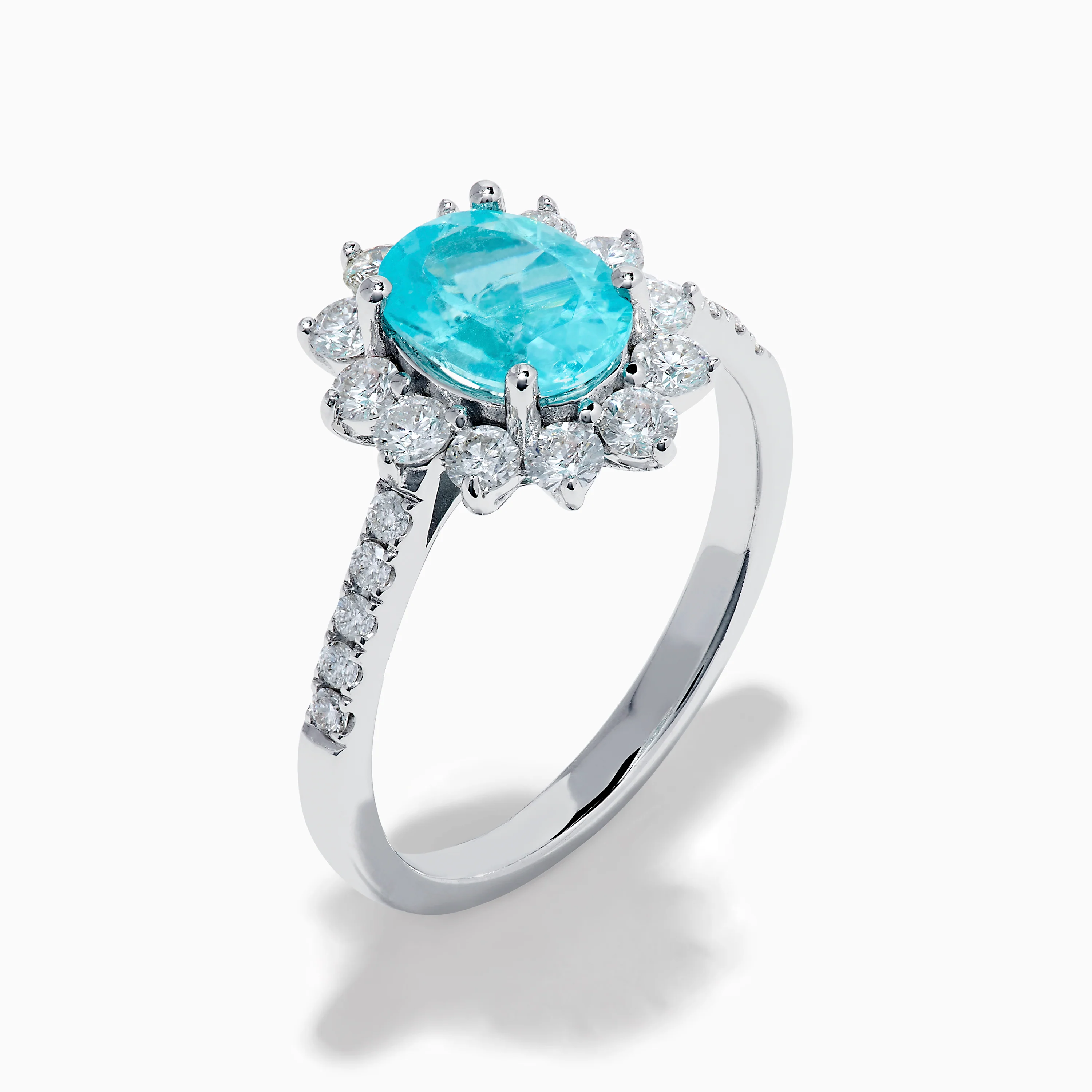14K White Gold Paraiba and Diamond Halo Ring - Image 4