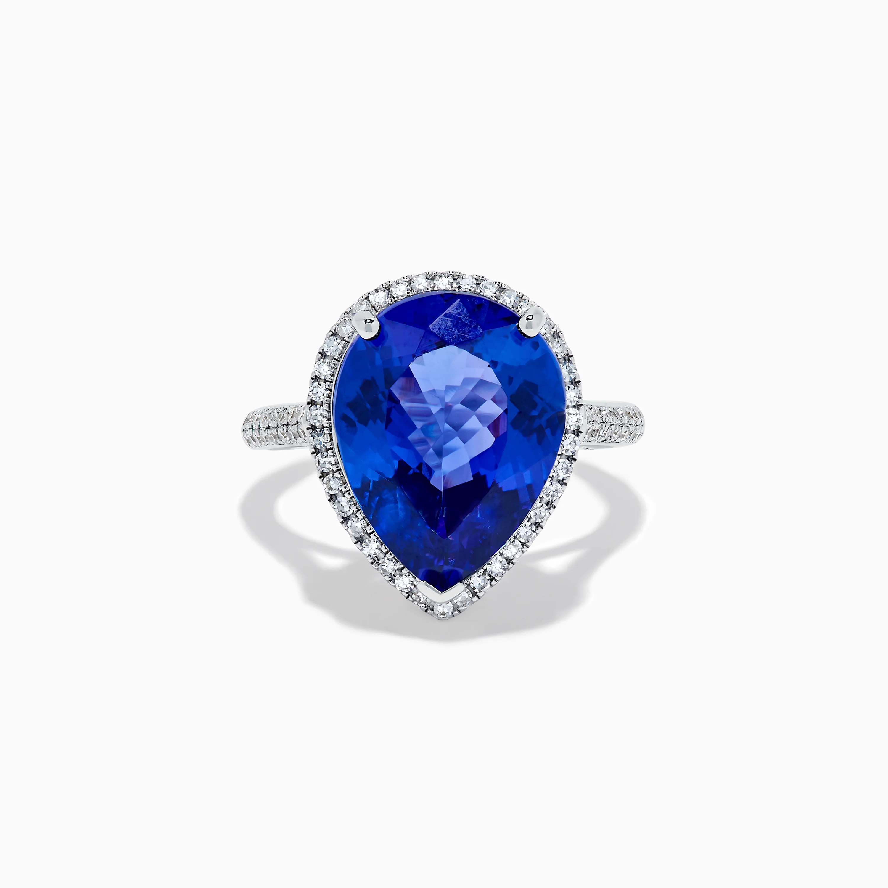 14K White Gold Pear Shape Tanzanite and Diamond Halo Ring