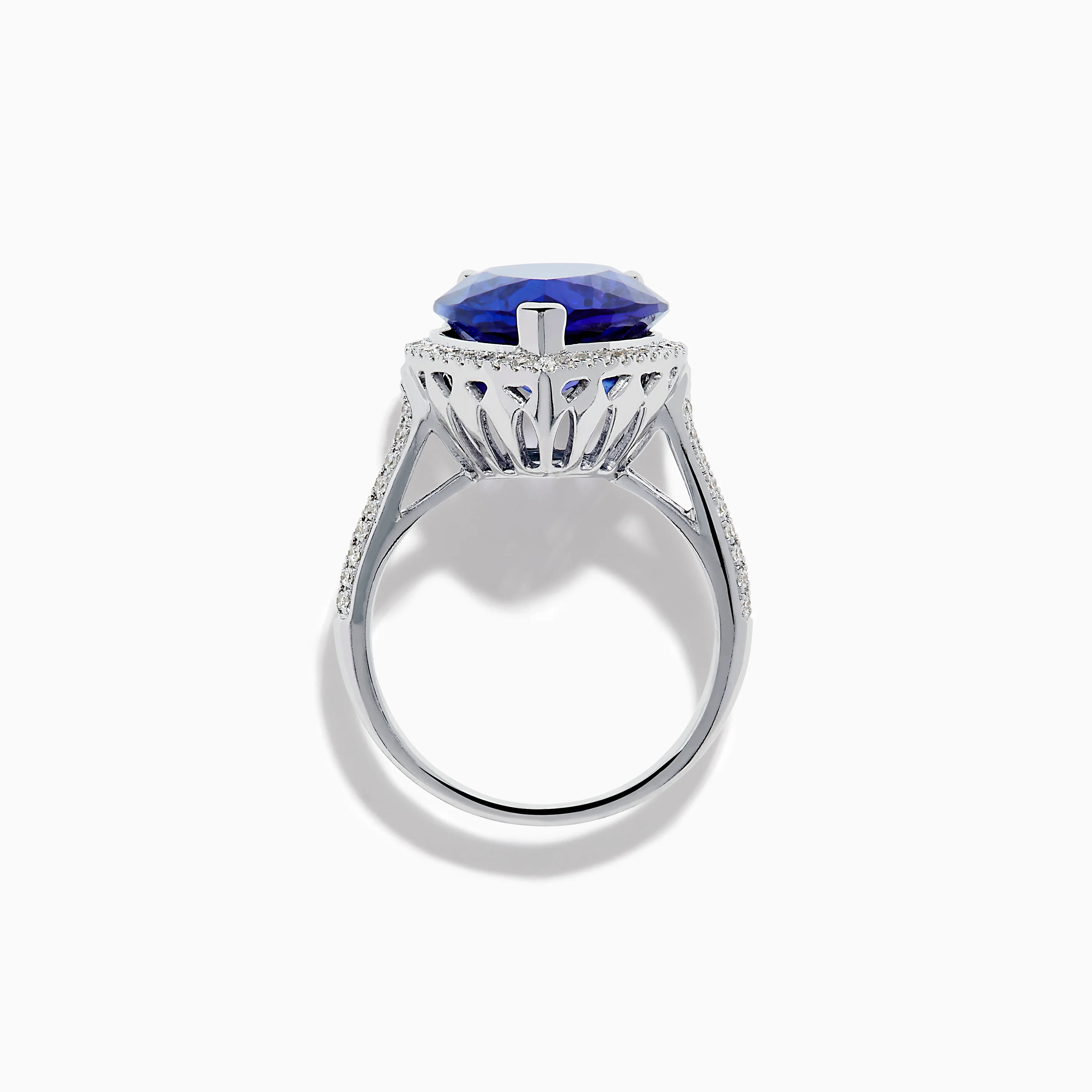 14K White Gold Pear Shape Tanzanite and Diamond Halo Ring - Image 3