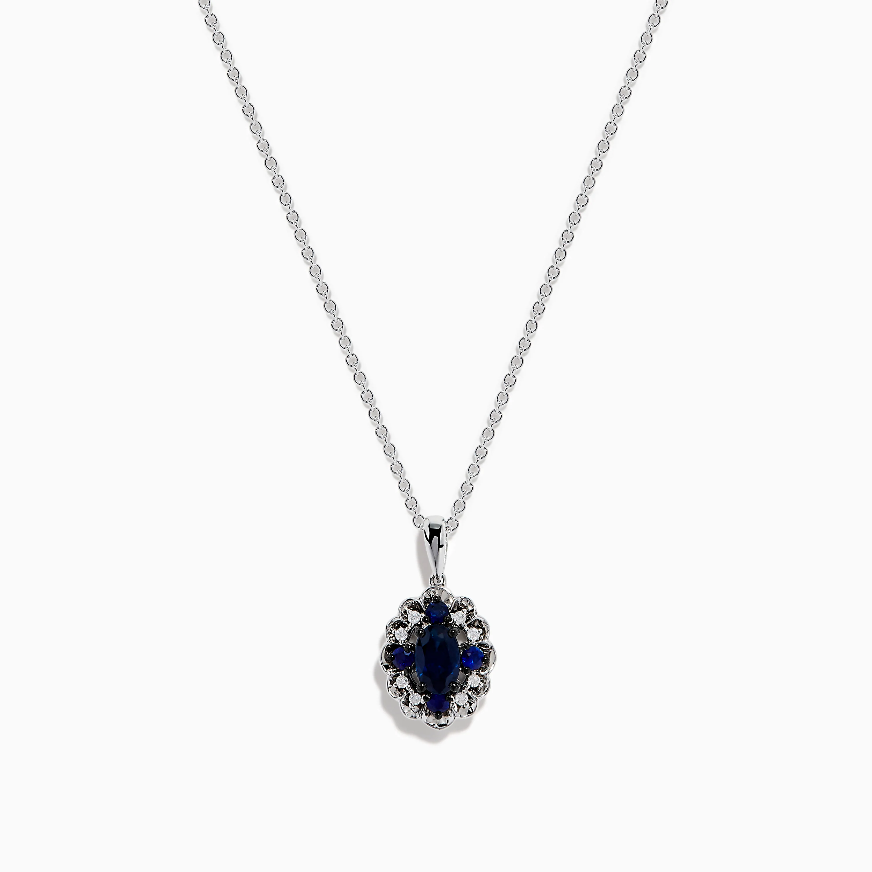 14K White Gold Sapphire and Diamond Vintage Halo Pendant