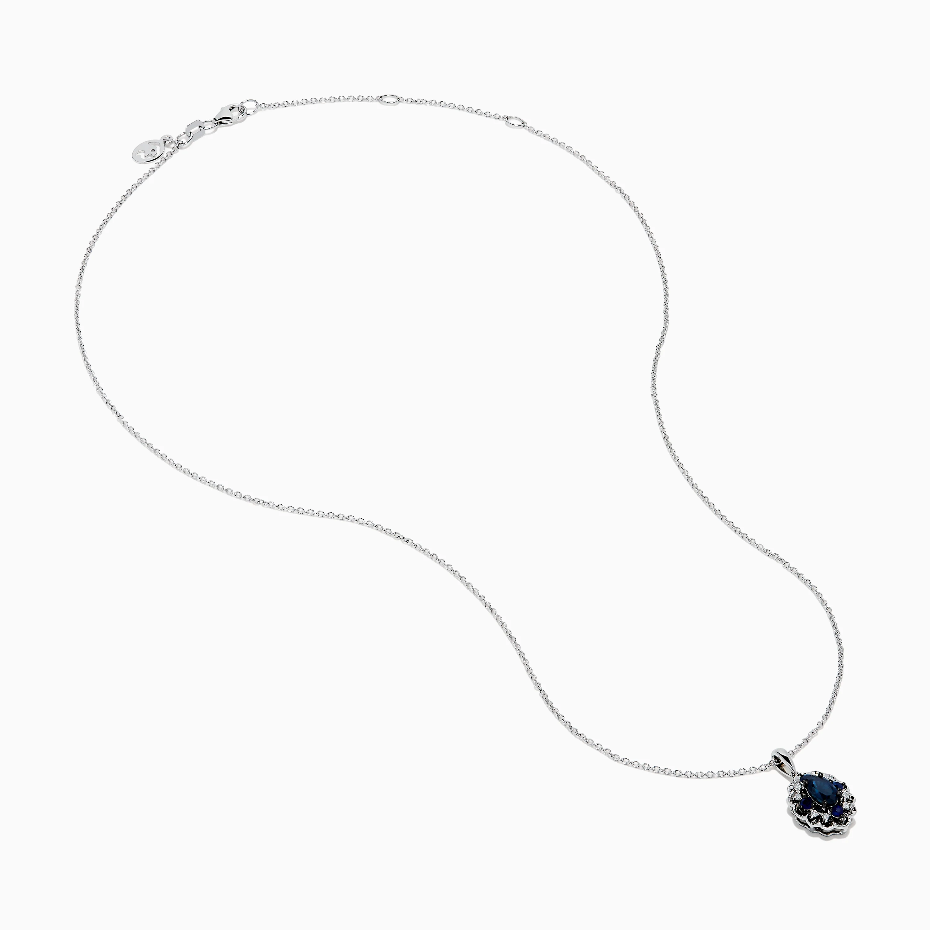 14K White Gold Sapphire and Diamond Vintage Halo Pendant - Image 2