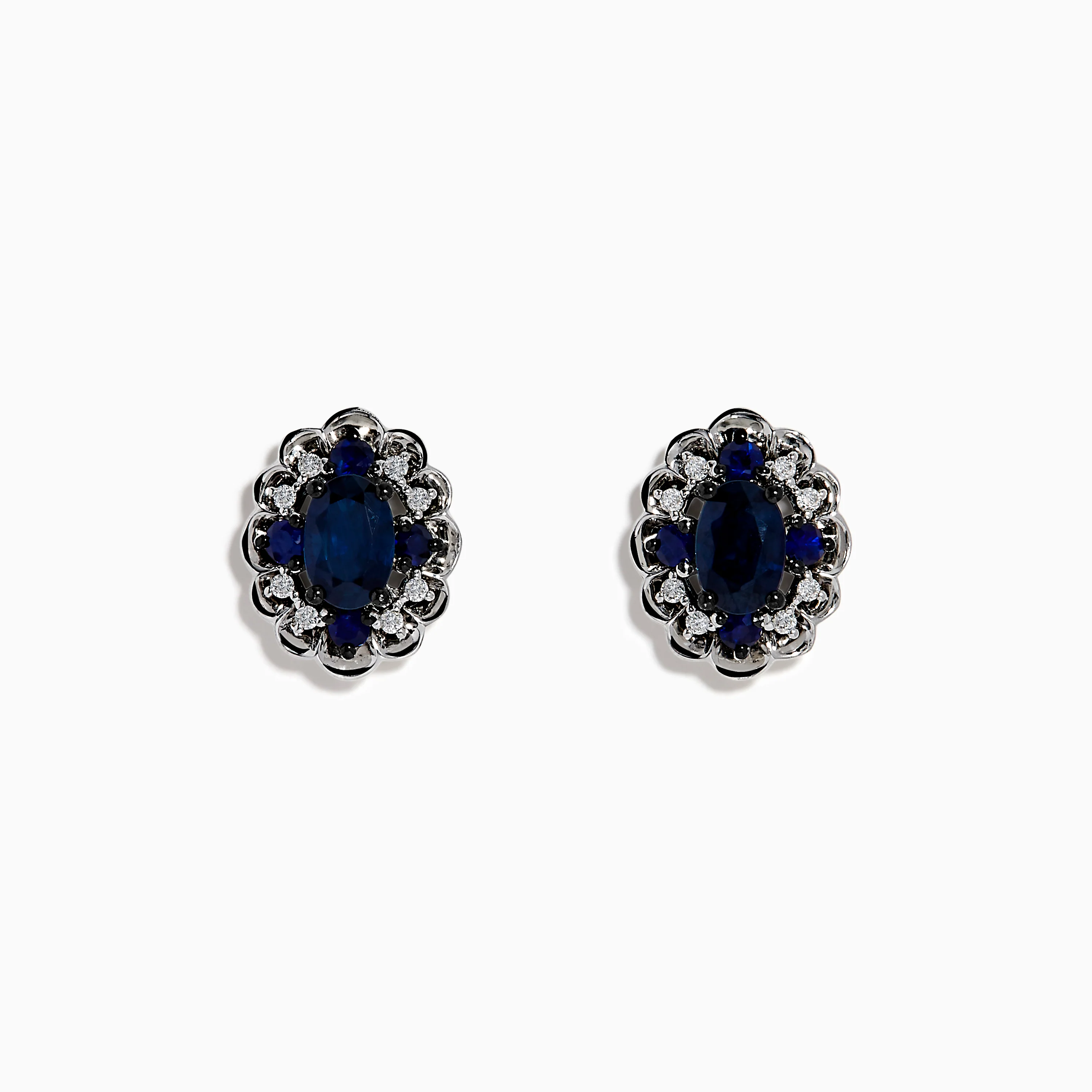 14K White Gold Sapphire and Diamond Vintage Halo Stud Earrings
