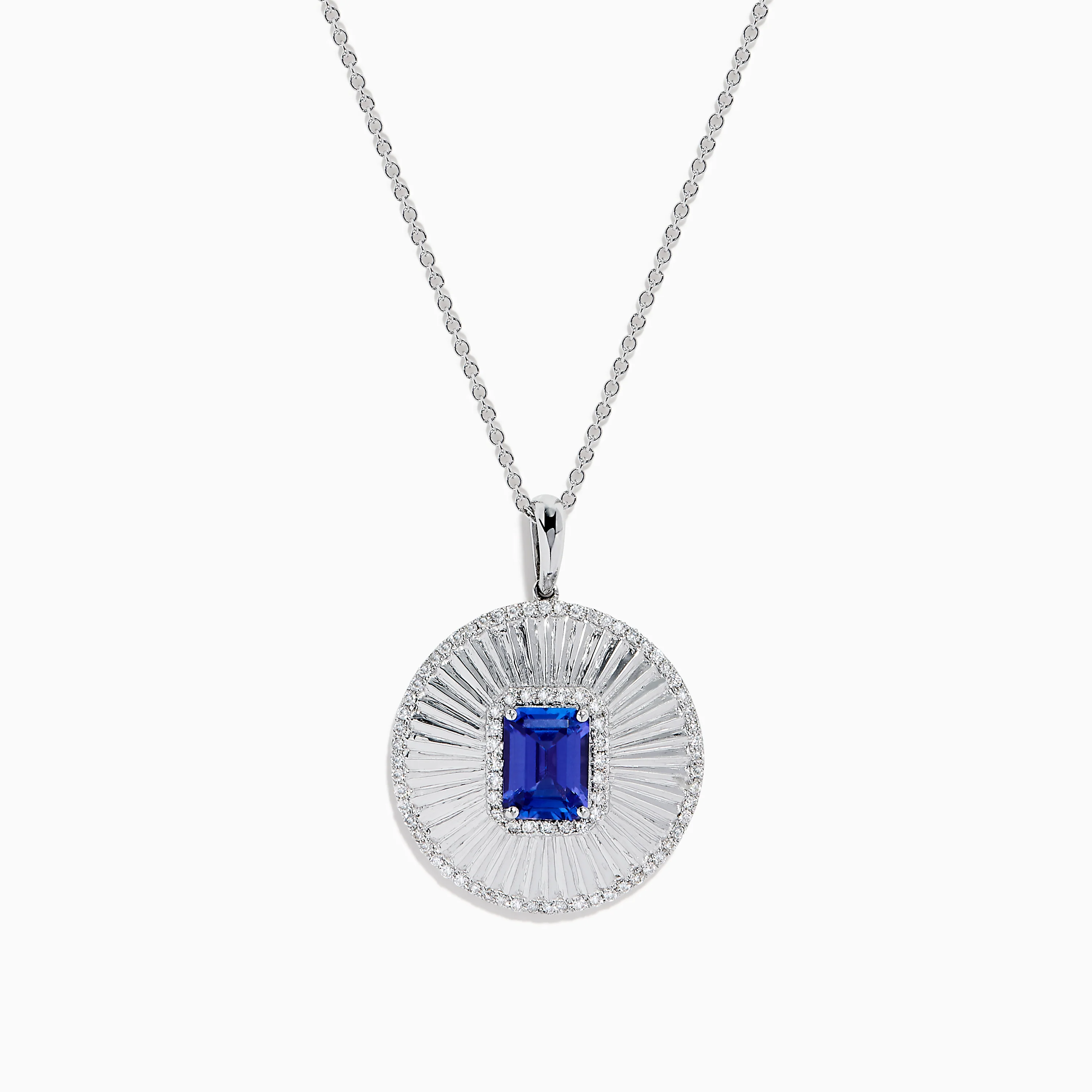 14K White Gold Tanzanite and Diamond Fluted Circle Pendant