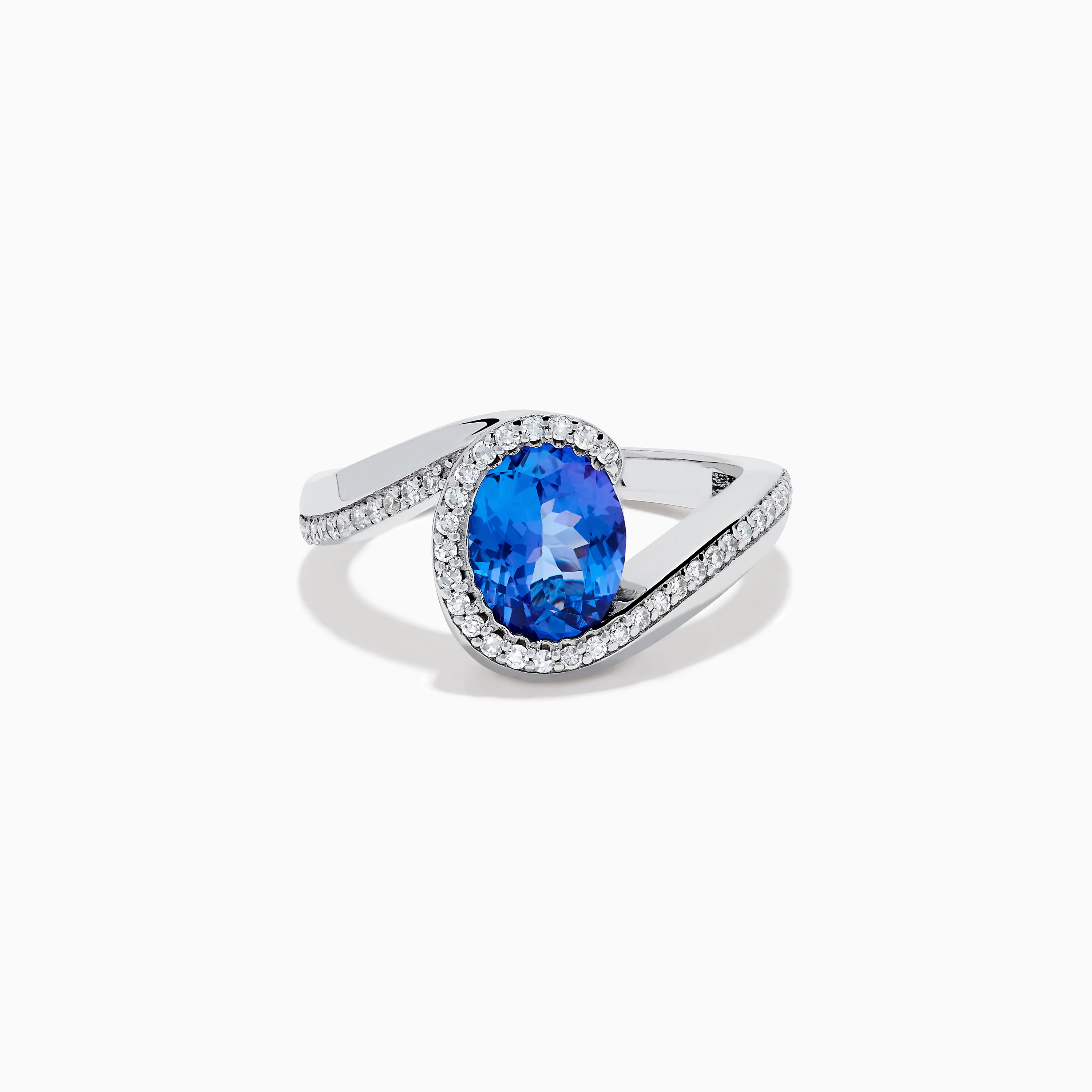 14K White Gold Tanzanite and Diamond Oval Swirl Ring