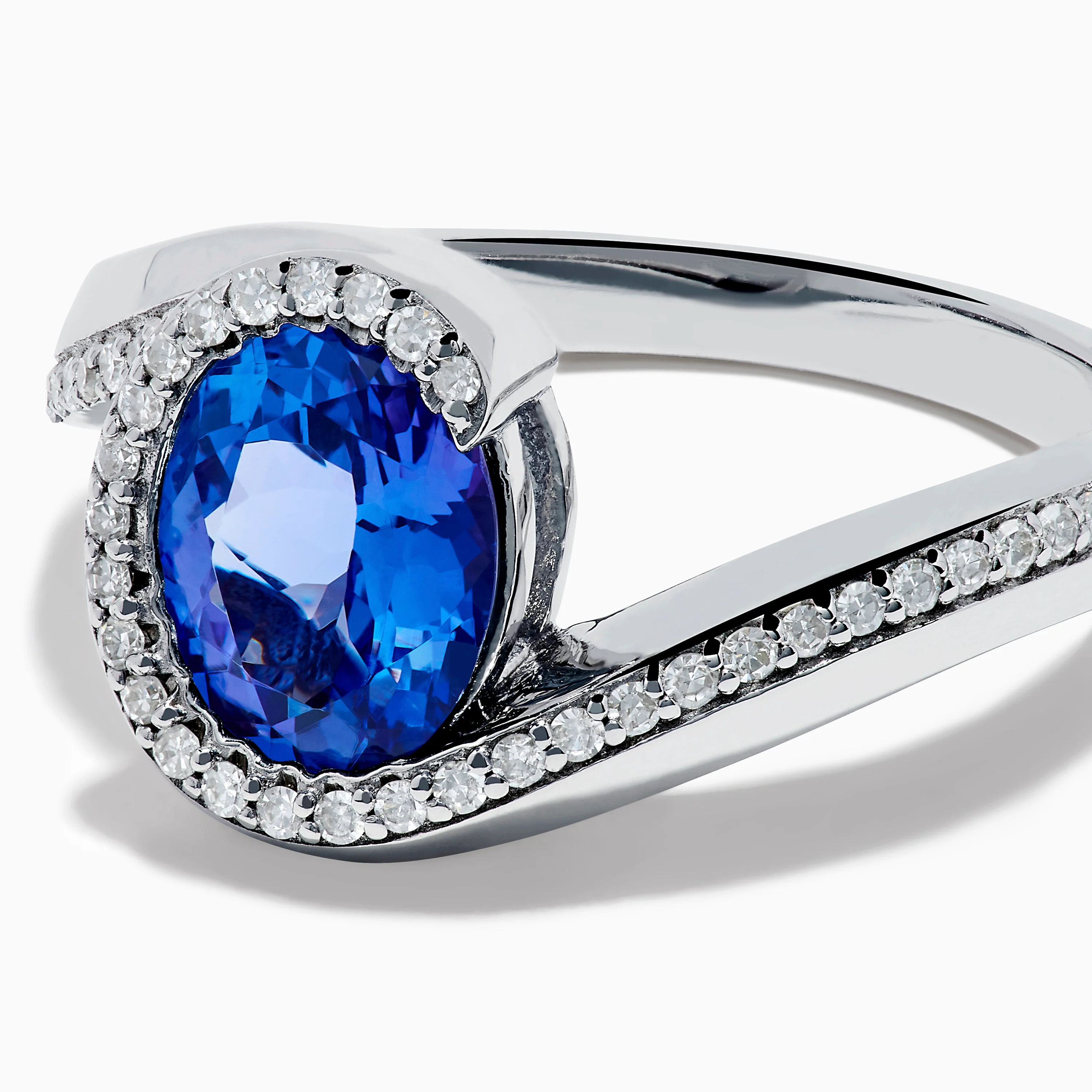 14K White Gold Tanzanite and Diamond Oval Swirl Ring - Image 2