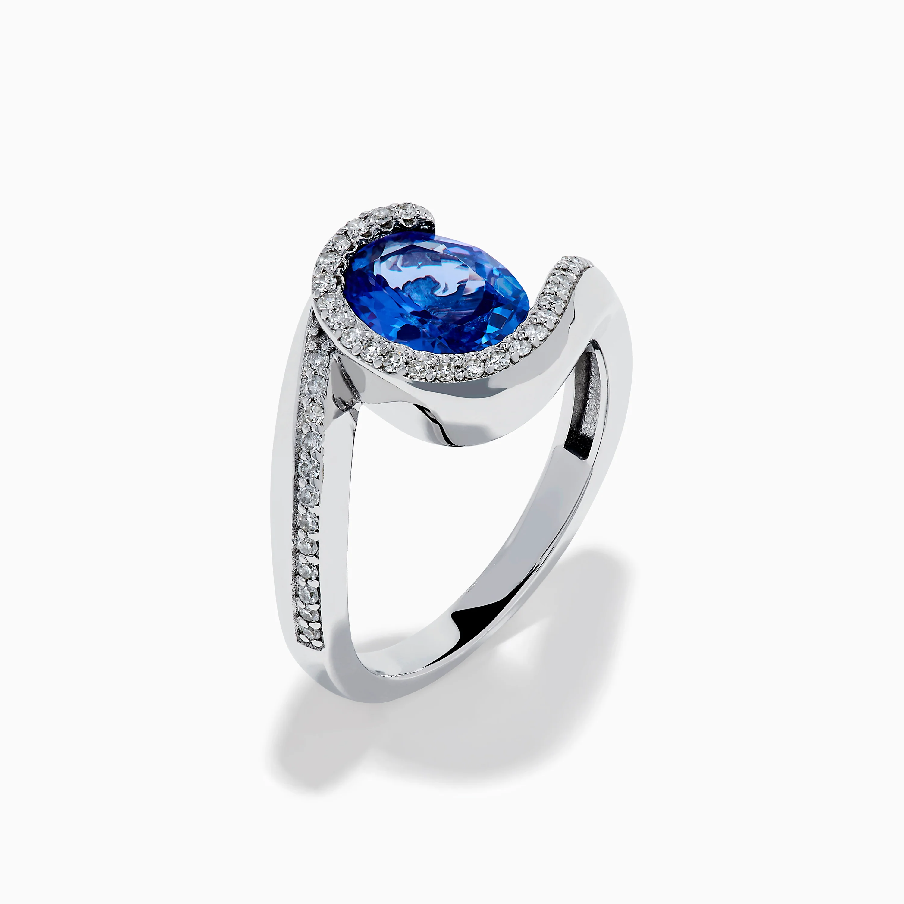 14K White Gold Tanzanite and Diamond Oval Swirl Ring - Image 4