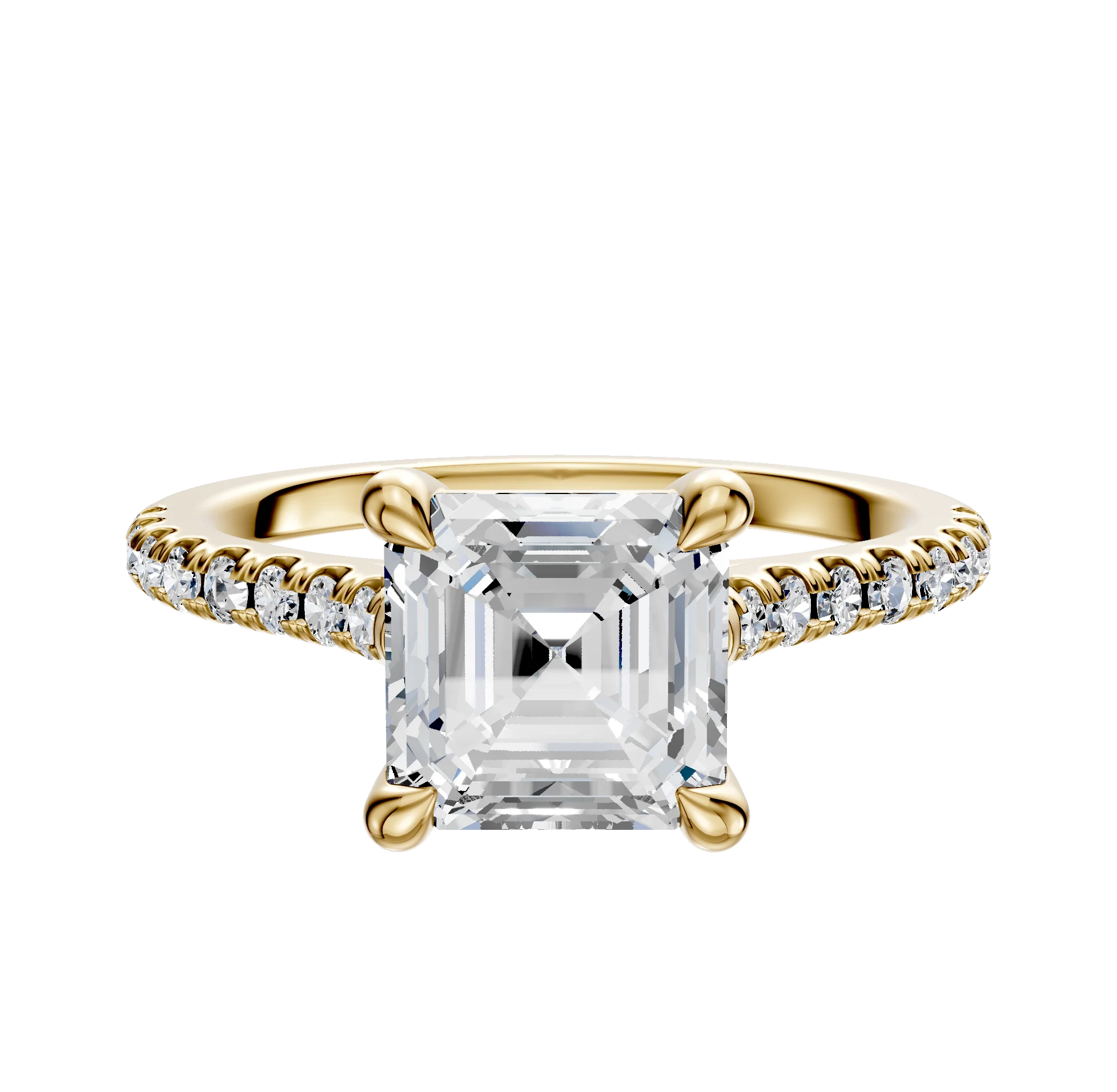14K Yellow Gold 4 Prong Basket Cathedral Dome 1-Row-Pave 2.5mm Engagement Ring