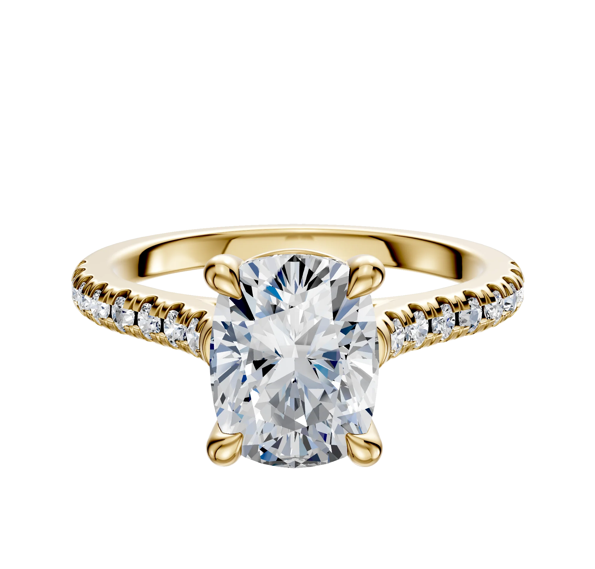 14K Yellow Gold 4 Prong Basket Cathedral Dome 1-Row-Pave 2.5mm Engagement Ring