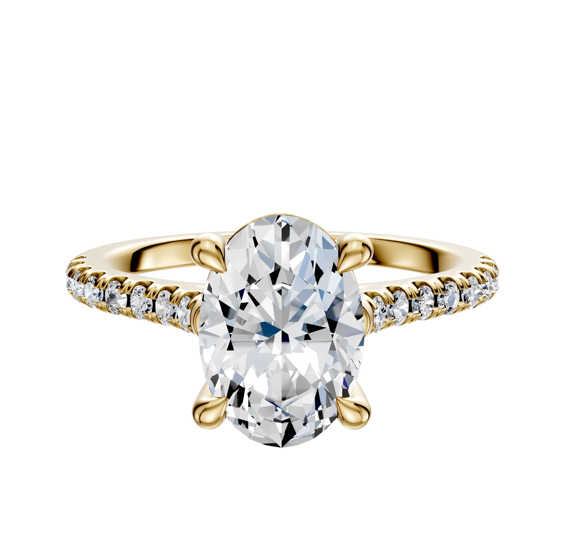 14K Yellow Gold 4 Prong Basket Cathedral Dome 1-Row-Pave 2.5mm Engagement Ring
