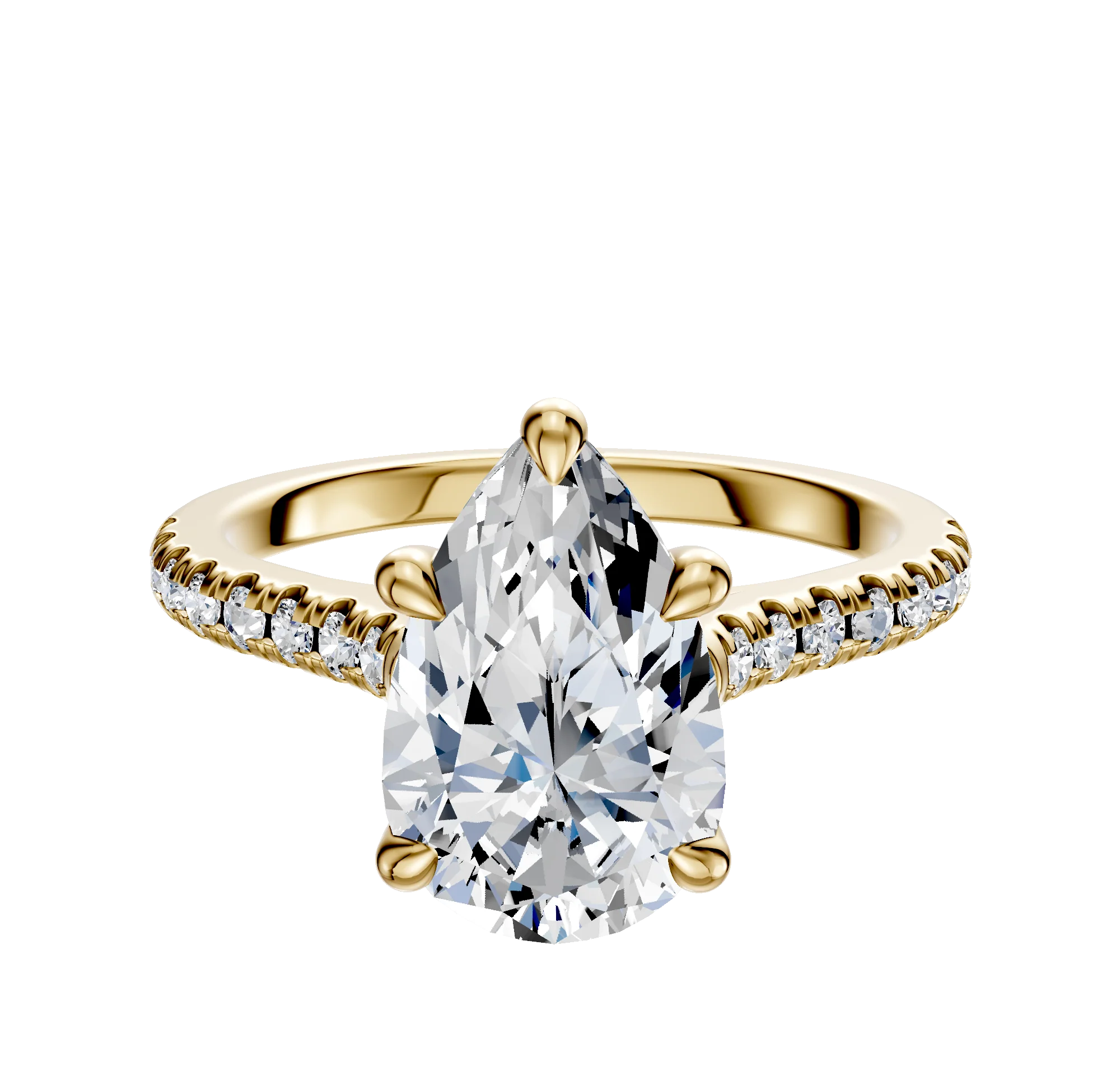 14K Yellow Gold 4 Prong Basket Cathedral Dome 1-Row-Pave 2.5mm Engagement Ring