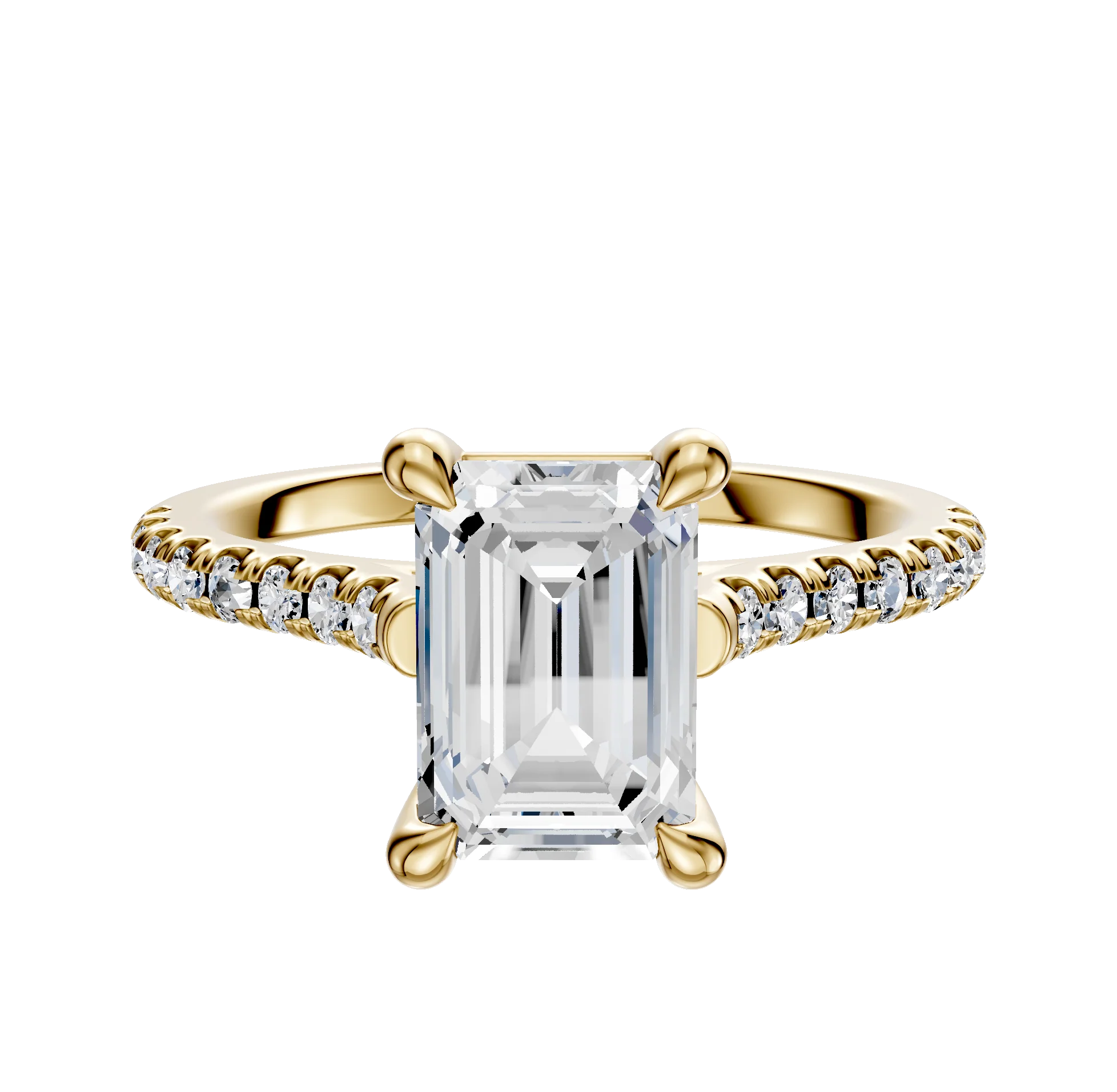 14K Yellow Gold 4 Prong Basket Cathedral Dome 1-Row-Pave 2.5mm Engagement Ring
